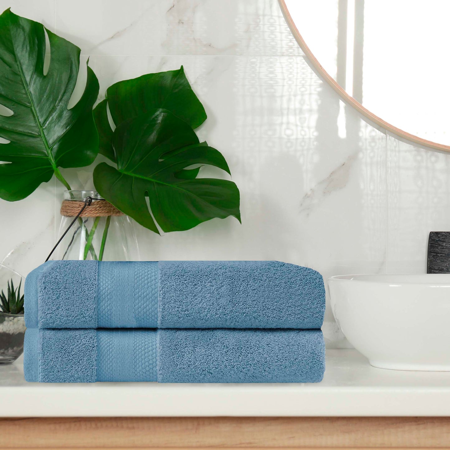 Superior Premium Turkish-Cotton Assorted Towel Set - Denim Blue