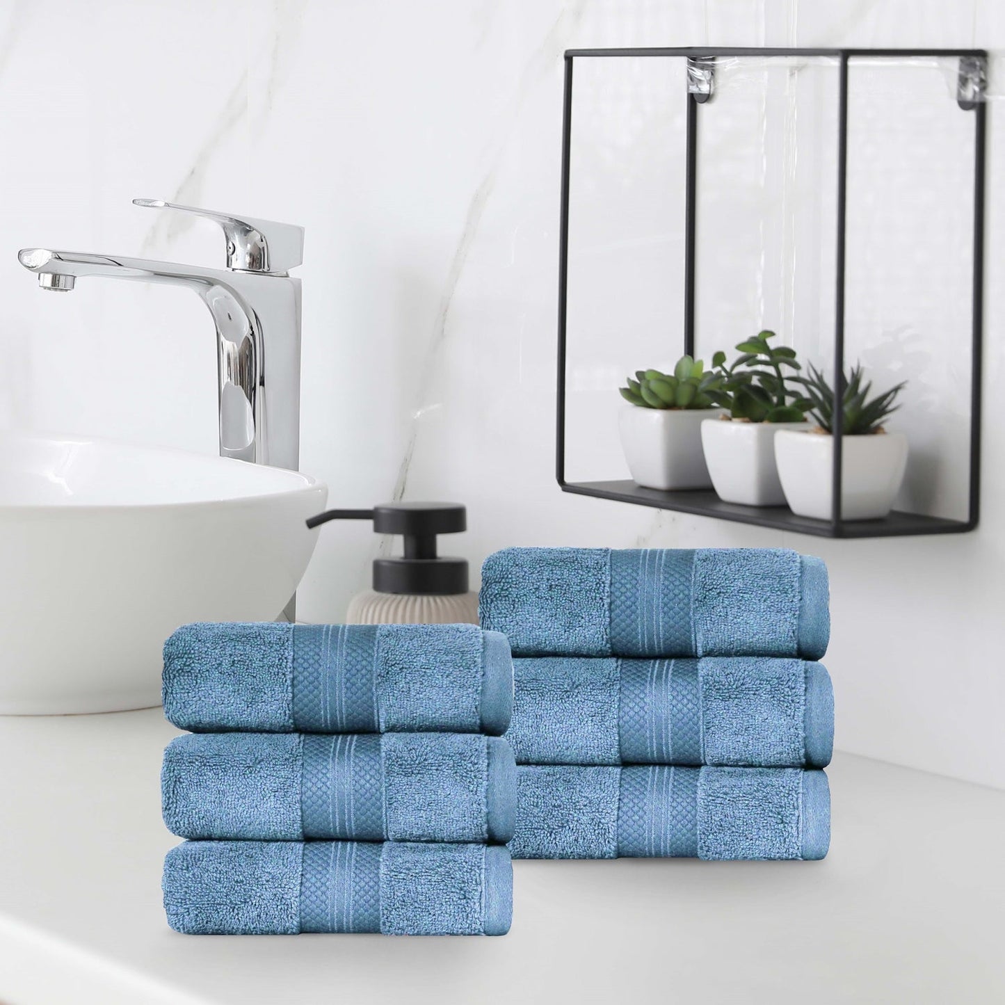 Superior Premium Turkish-Cotton Assorted Towel Set - Denim Blue