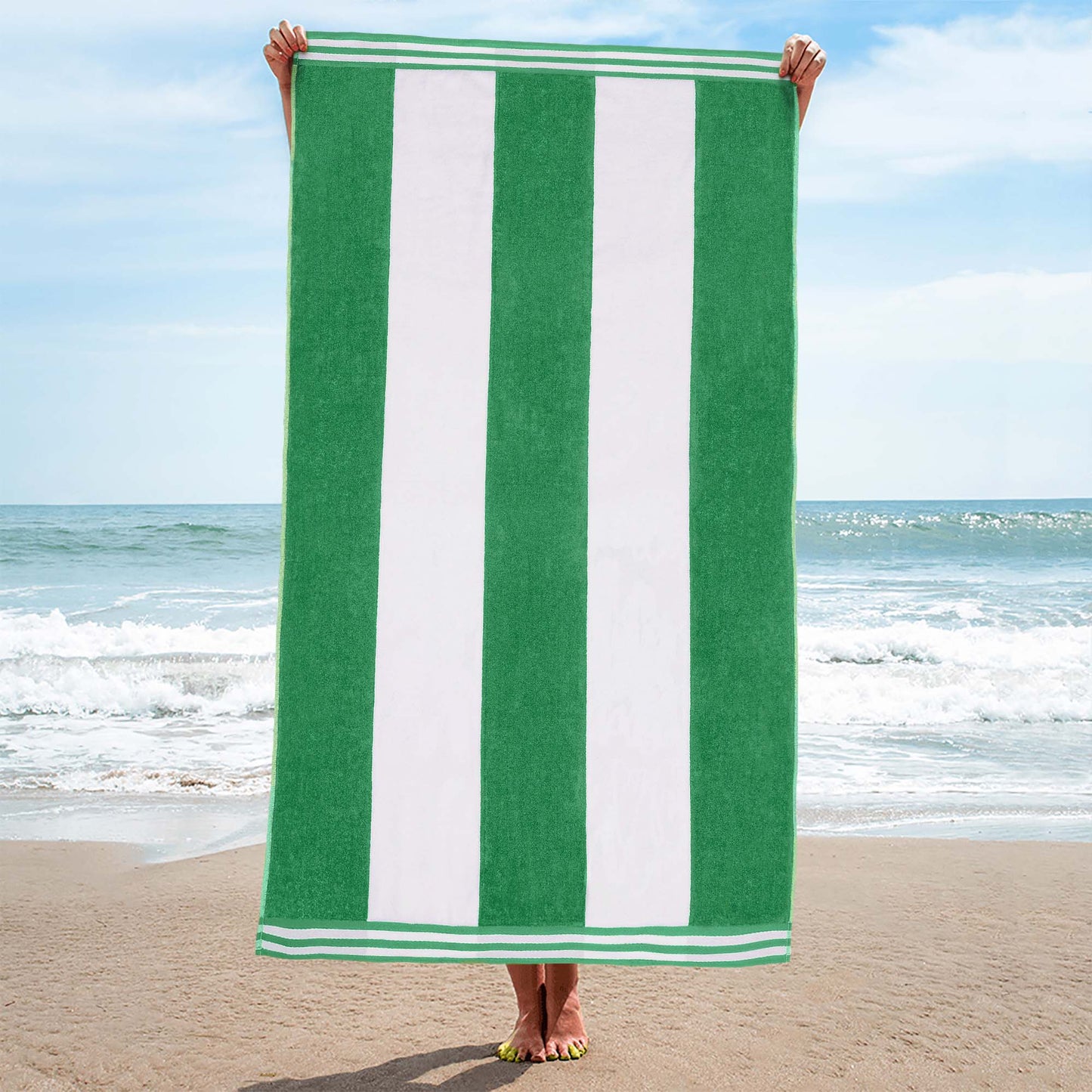 Superior Cabana Stripe Oversized Cotton Beach Towel Set Of 2,4,6 - Dark Green