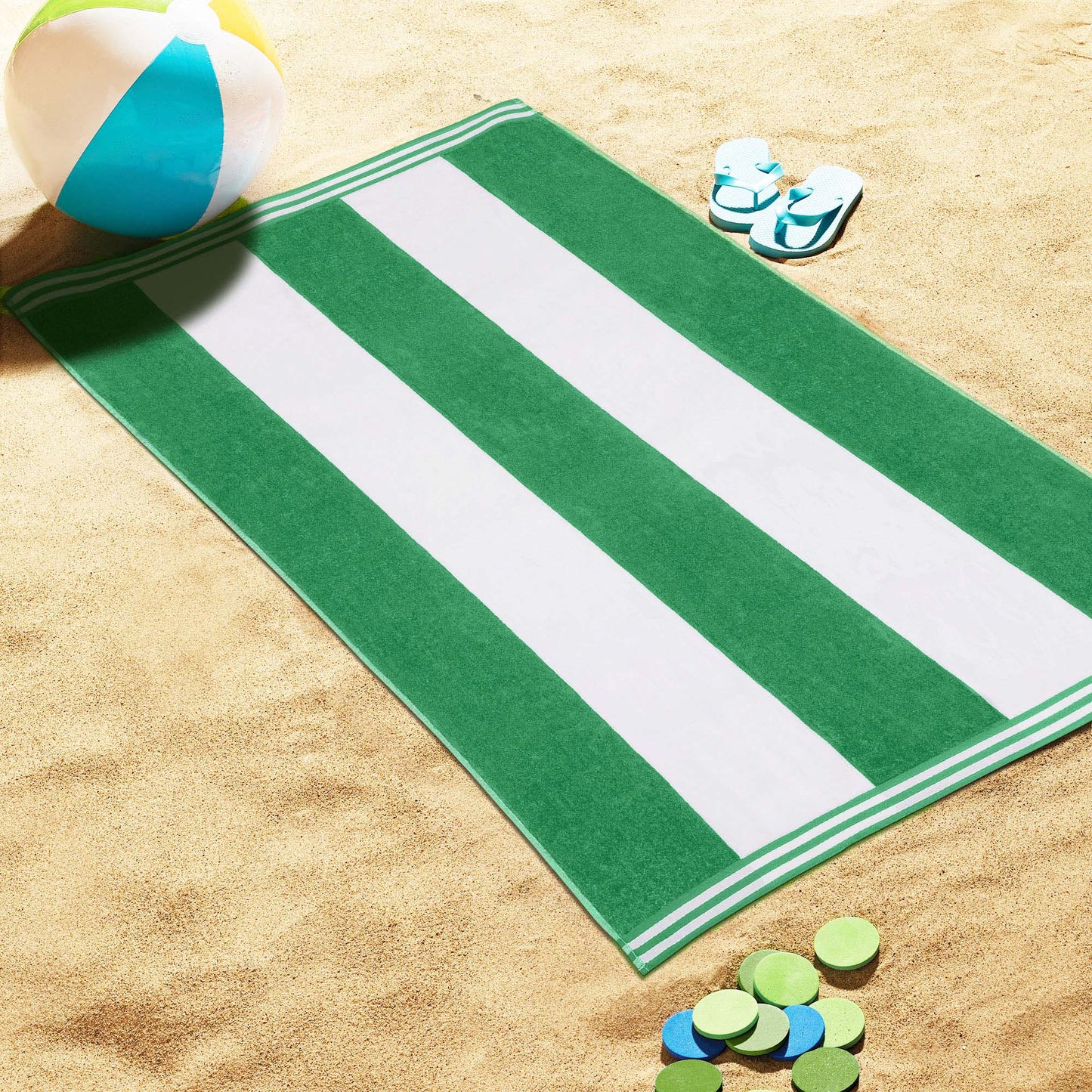Superior Cabana Stripe Oversized Cotton Beach Towel Set Of 2,4,6 - Dark Green