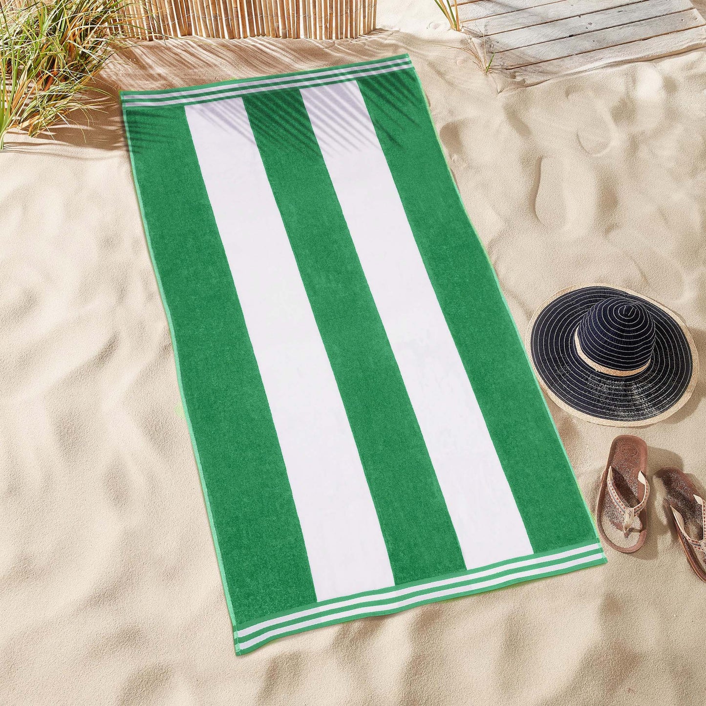 Superior Cabana Stripe Oversized Cotton Beach Towel Set Of 2,4,6 - Dark Green