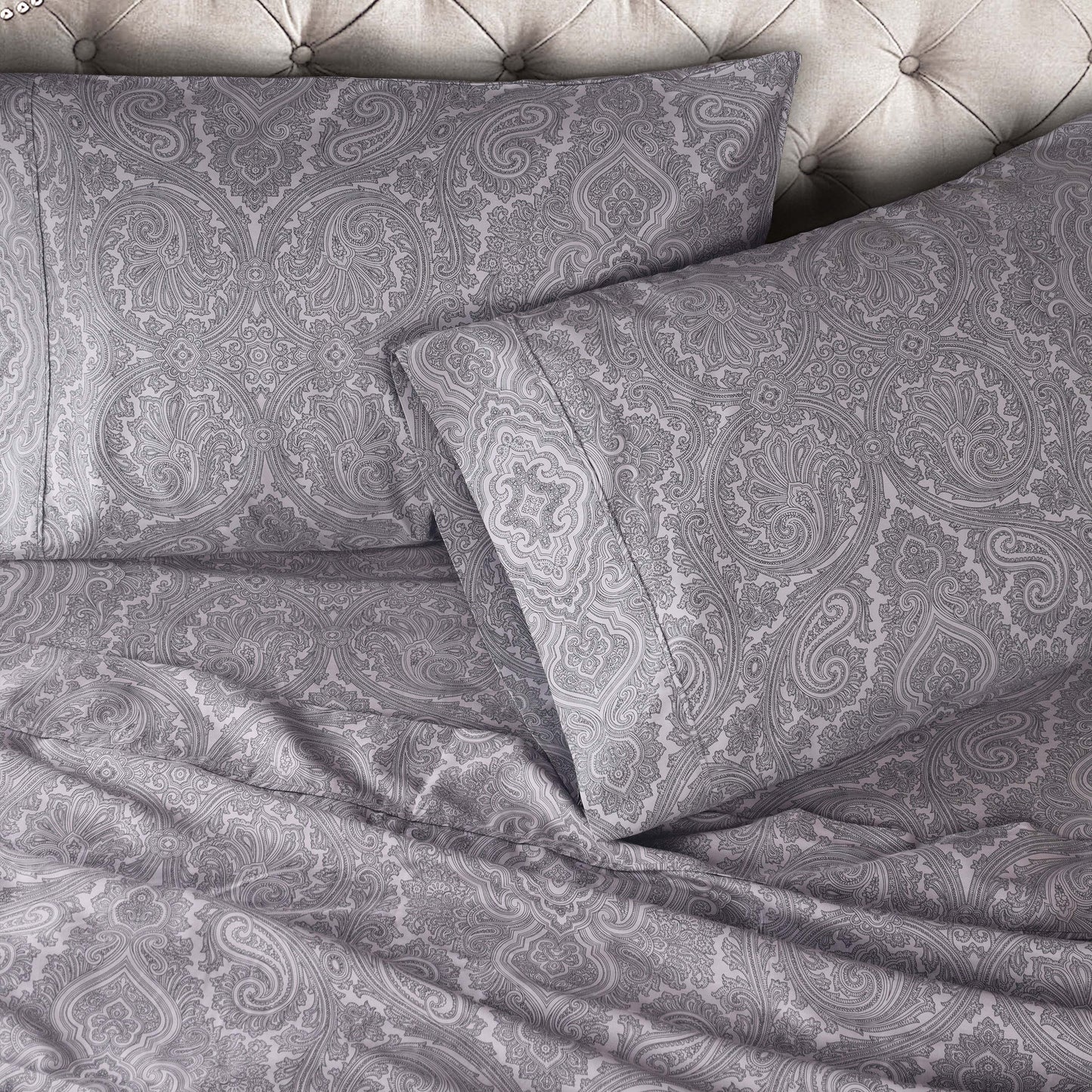 Italian Paisley 600 Thread Count Cotton Blend Deep Pocket Sheet Set - DarkGray