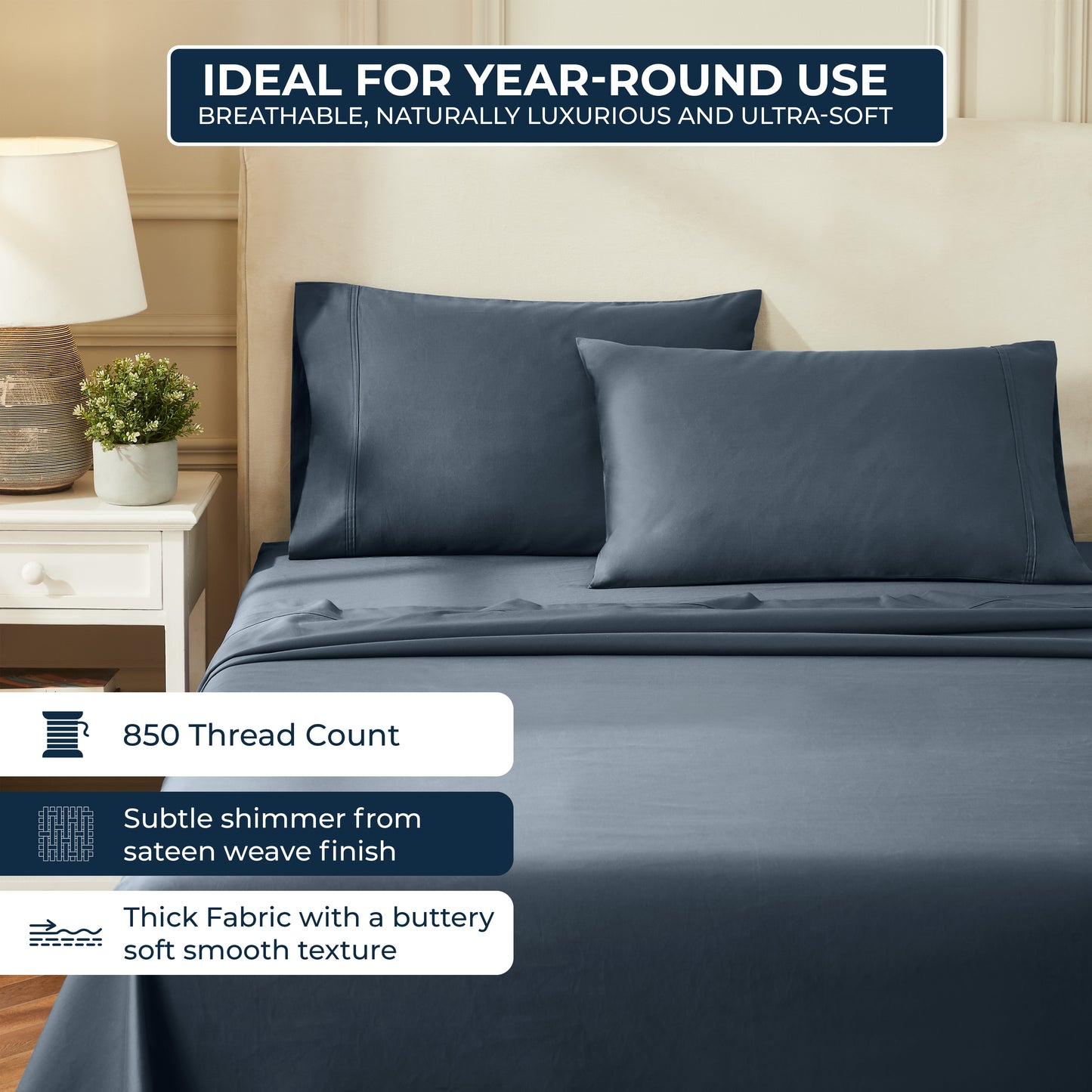 850 Thread Count Cotton Solid Luxury Pillowcases, Set of 2
