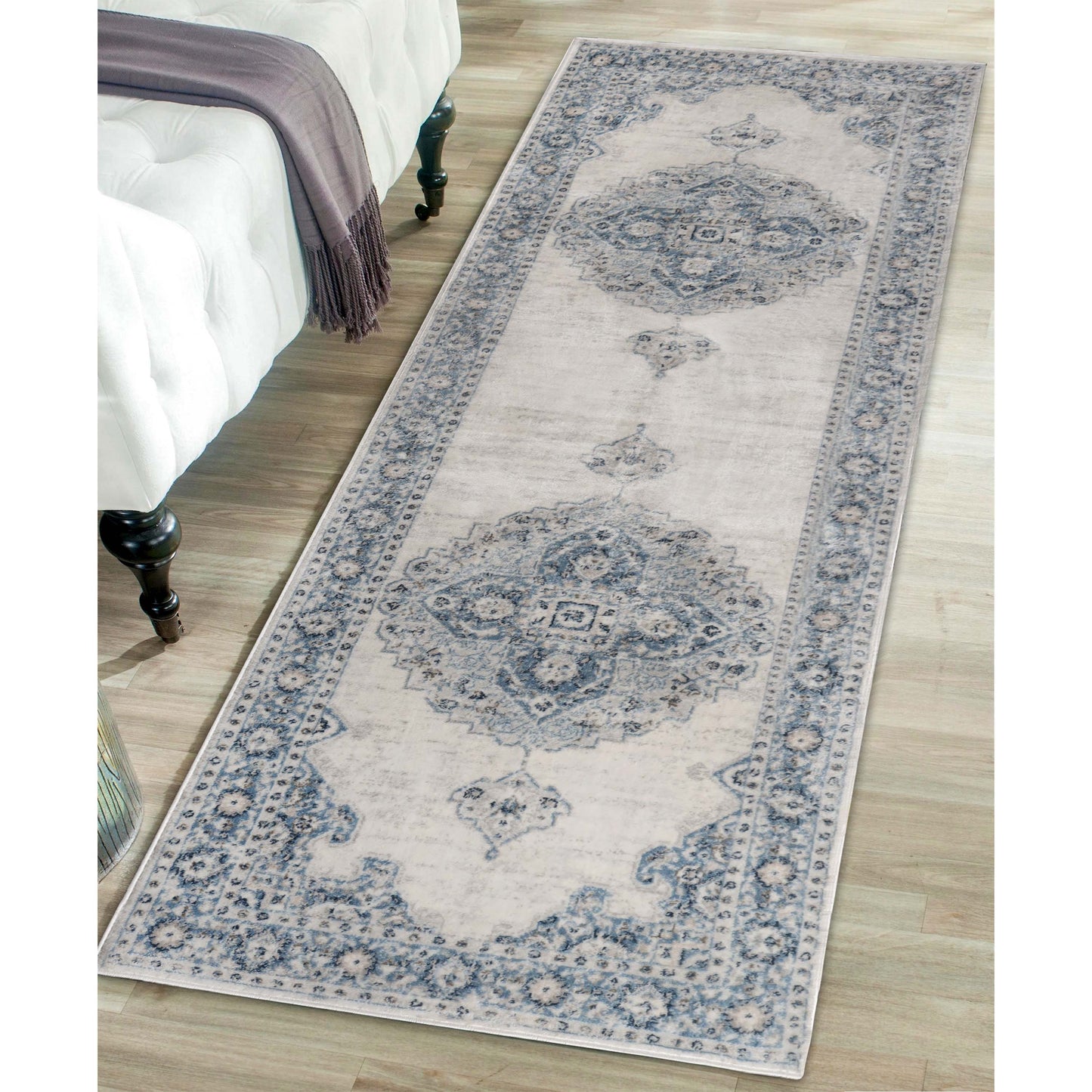 Demelza Vintage Traditional Oriental Medallion Indoor Area Rug - Blue