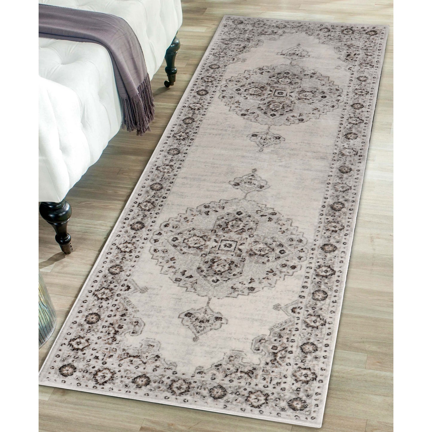 Demelza Vintage Traditional Oriental Medallion Indoor Area Rug - Grey