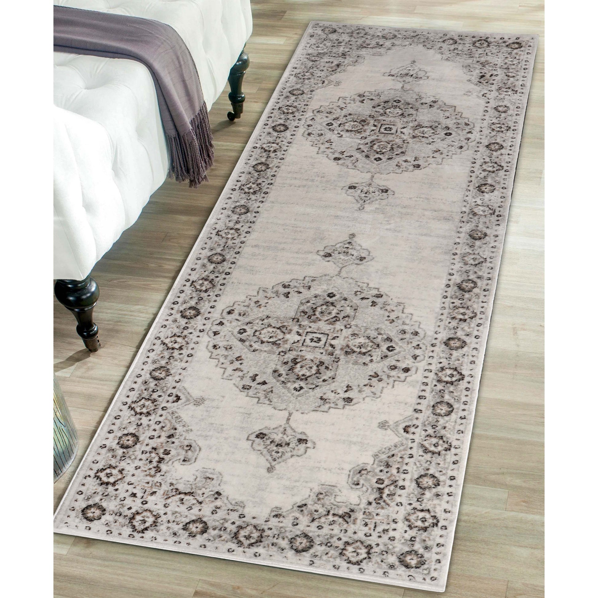 Demelza Vintage Traditional Oriental Medallion Indoor Area Rug - Grey