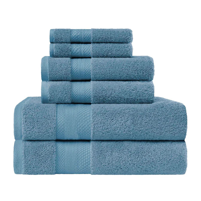 Turkish Cotton Highly Absorbent Solid 6 Piece Towel Set - DenimBlue