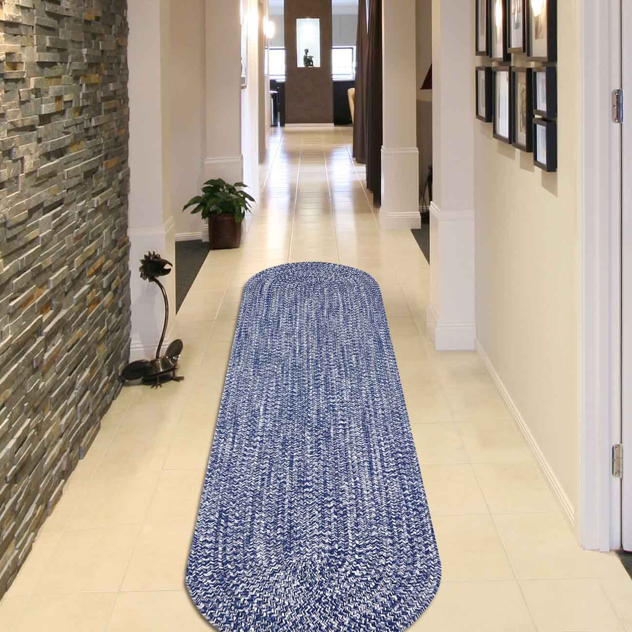 Reversible Braided Eco-Friendly Area Rug Indoor Outdoor Rugs - DenimBlue/White