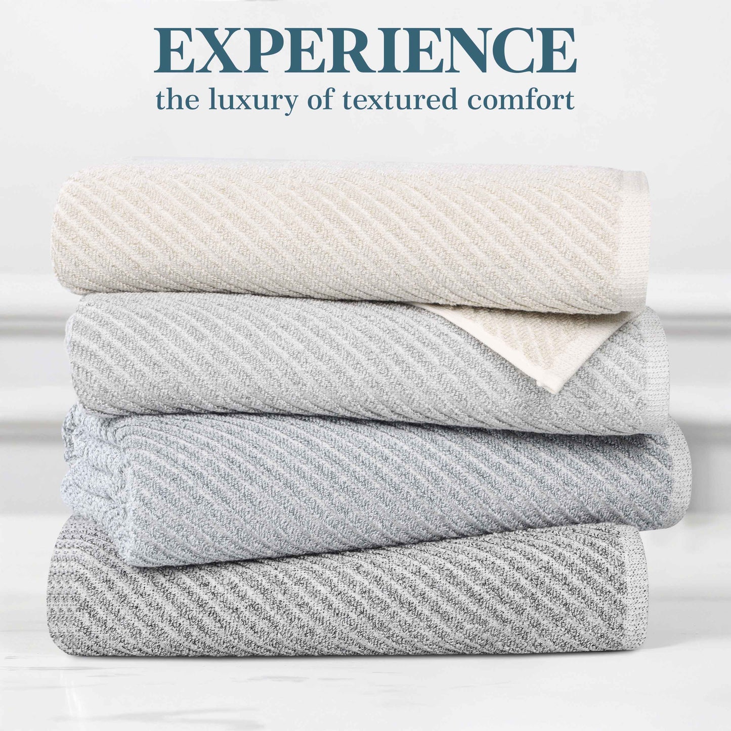 Amelia Cotton Blend Diagonal Ribbed Face Towels Washcloths, Set of 12