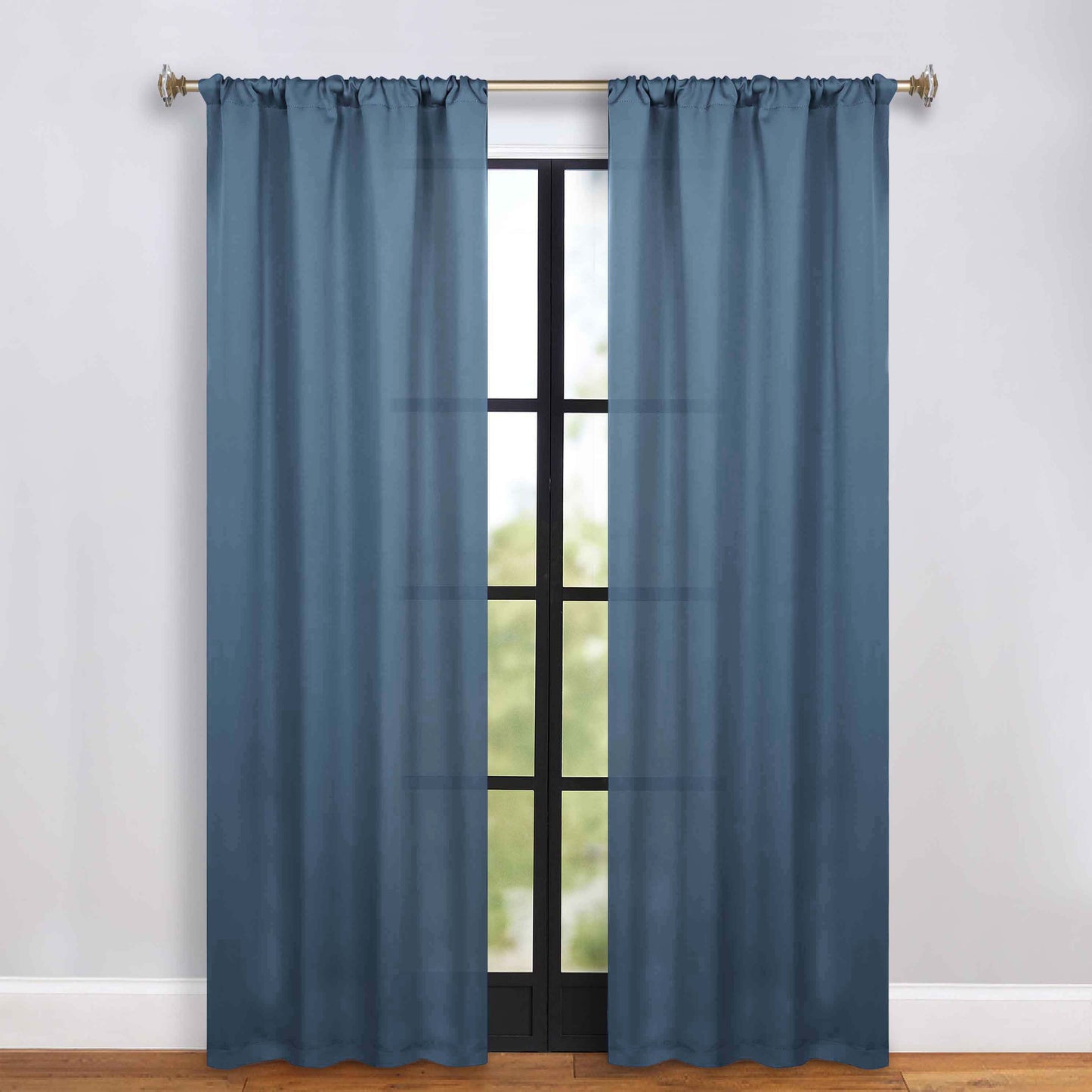Solid Room Darkening Rod Pocket Blackout Curtain Panels, Set of 2 - DenimBlue