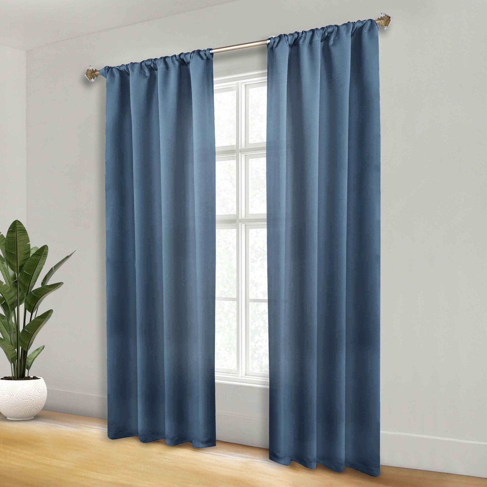 Solid Room Darkening Rod Pocket Blackout Curtain Panels, Set of 2 - DenimBlue