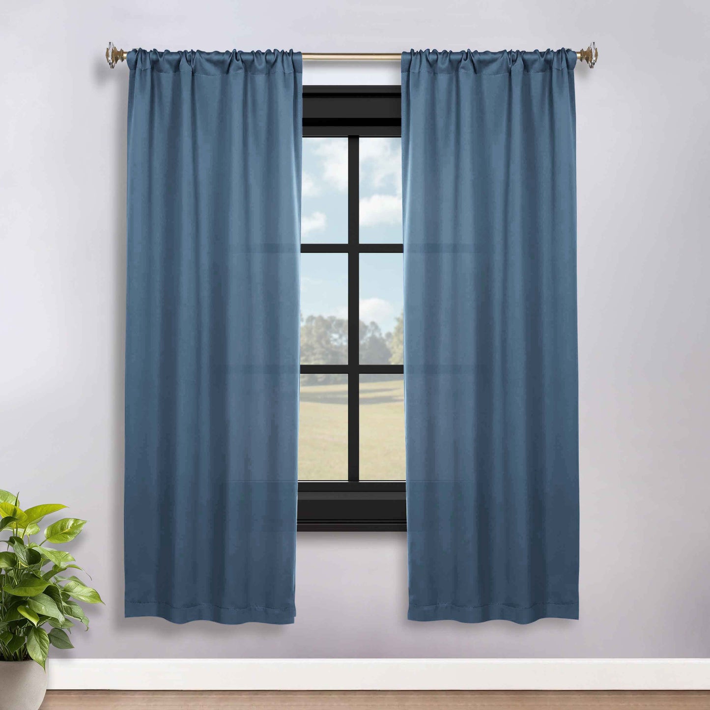 Solid Room Darkening Rod Pocket Blackout Curtain Panels, Set of 2 - DenimBlue