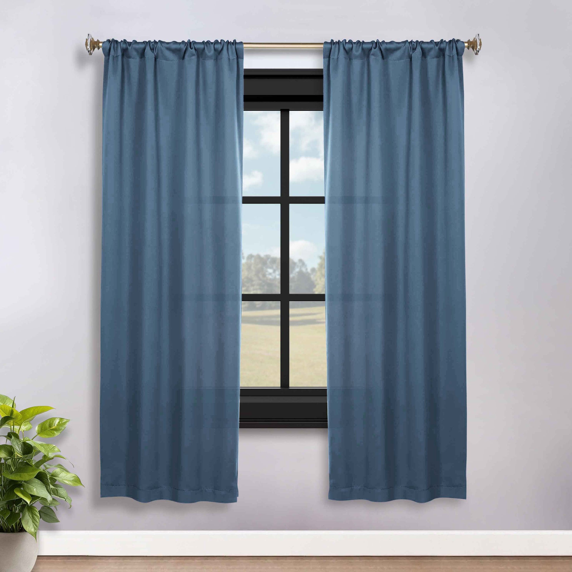 Solid Room Darkening Rod Pocket Blackout Curtain Panels, Set of 2 - DenimBlue