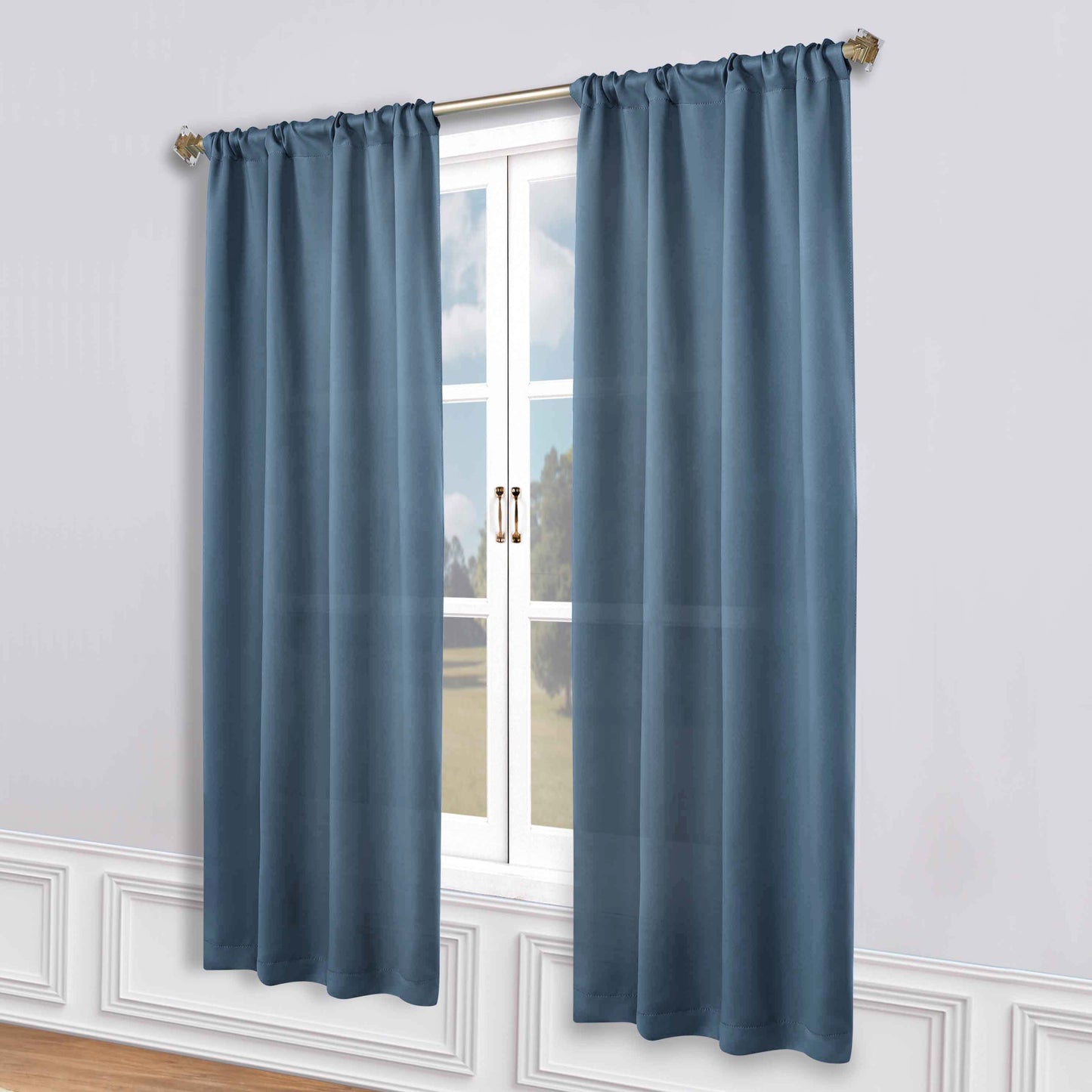 Solid Room Darkening Rod Pocket Blackout Curtain Panels, Set of 2 - DenimBlue