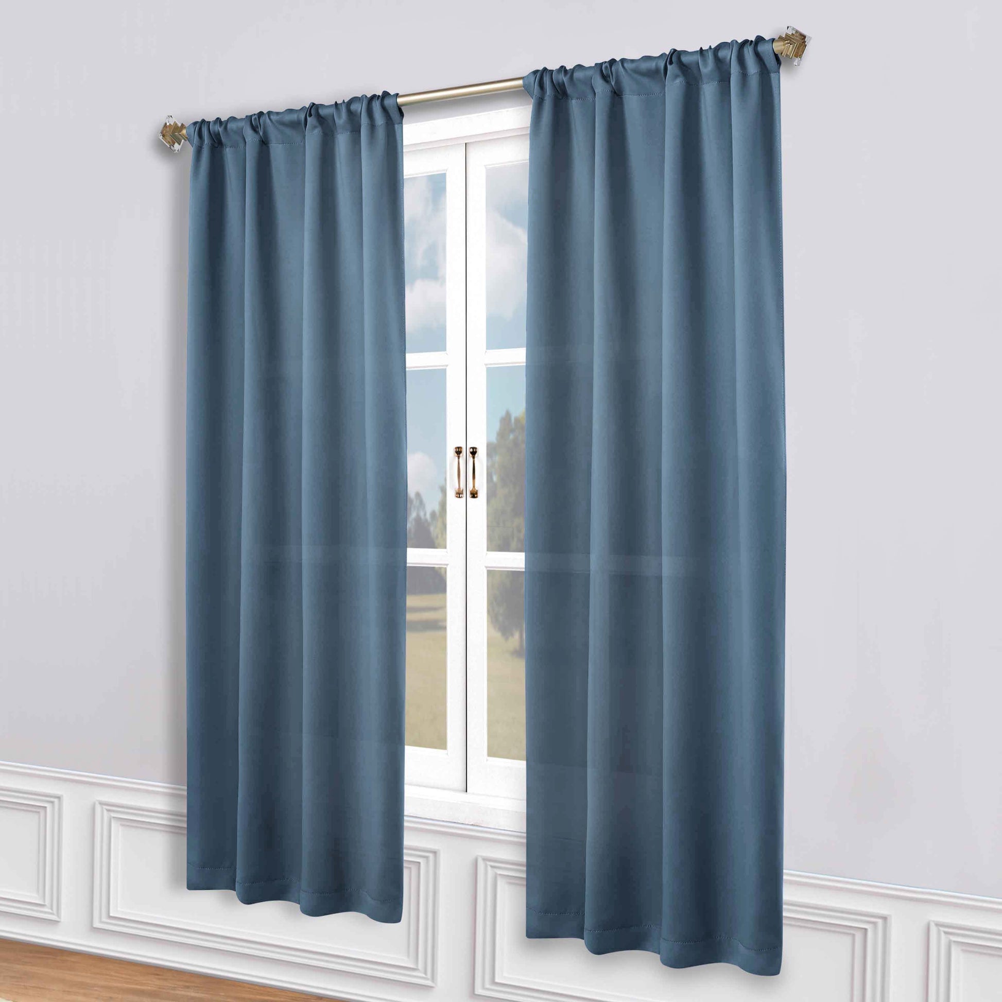 Solid Room Darkening Rod Pocket Blackout Curtain Panels, Set of 2 - DenimBlue