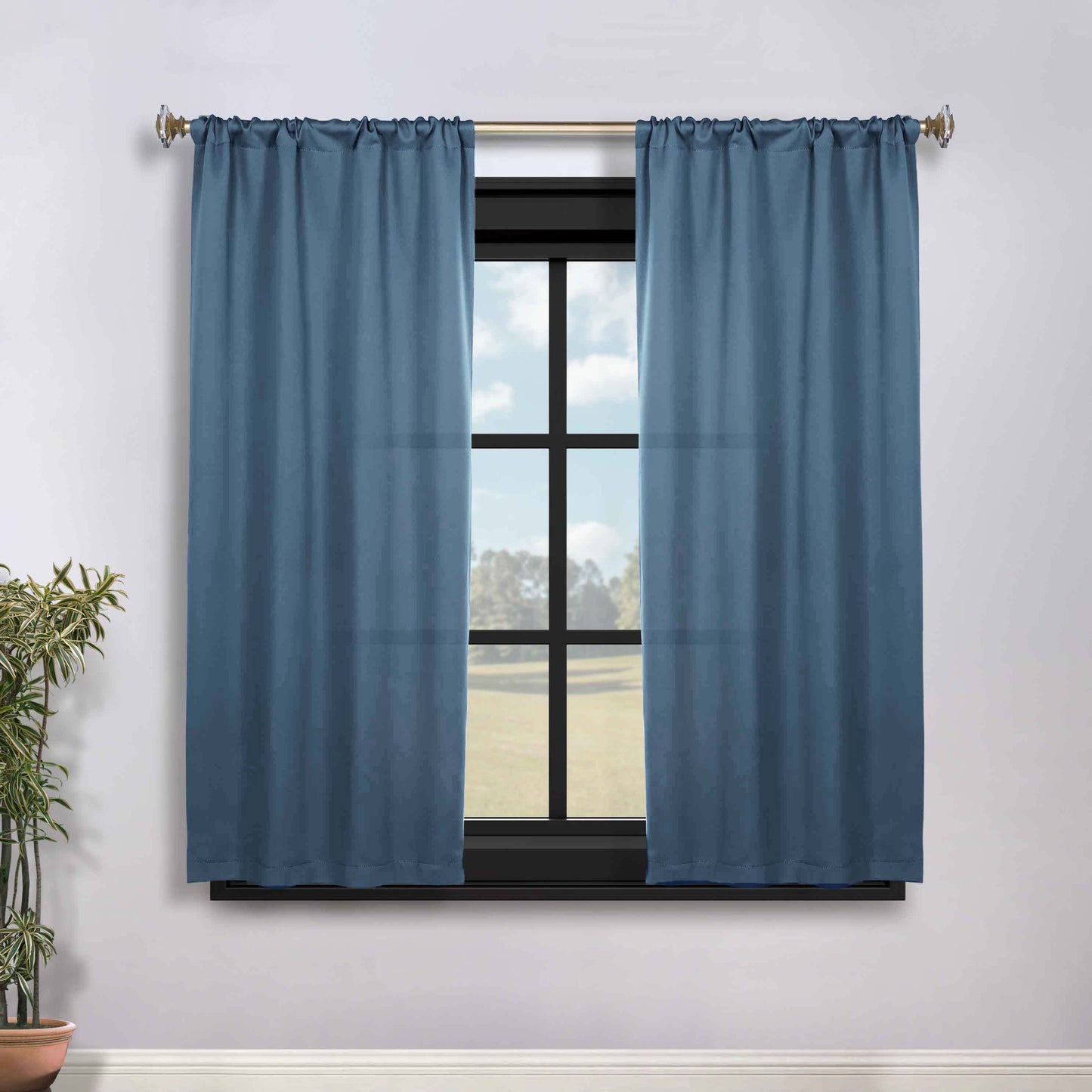 Solid Room Darkening Rod Pocket Blackout Curtain Panels, Set of 2 - DenimBlue