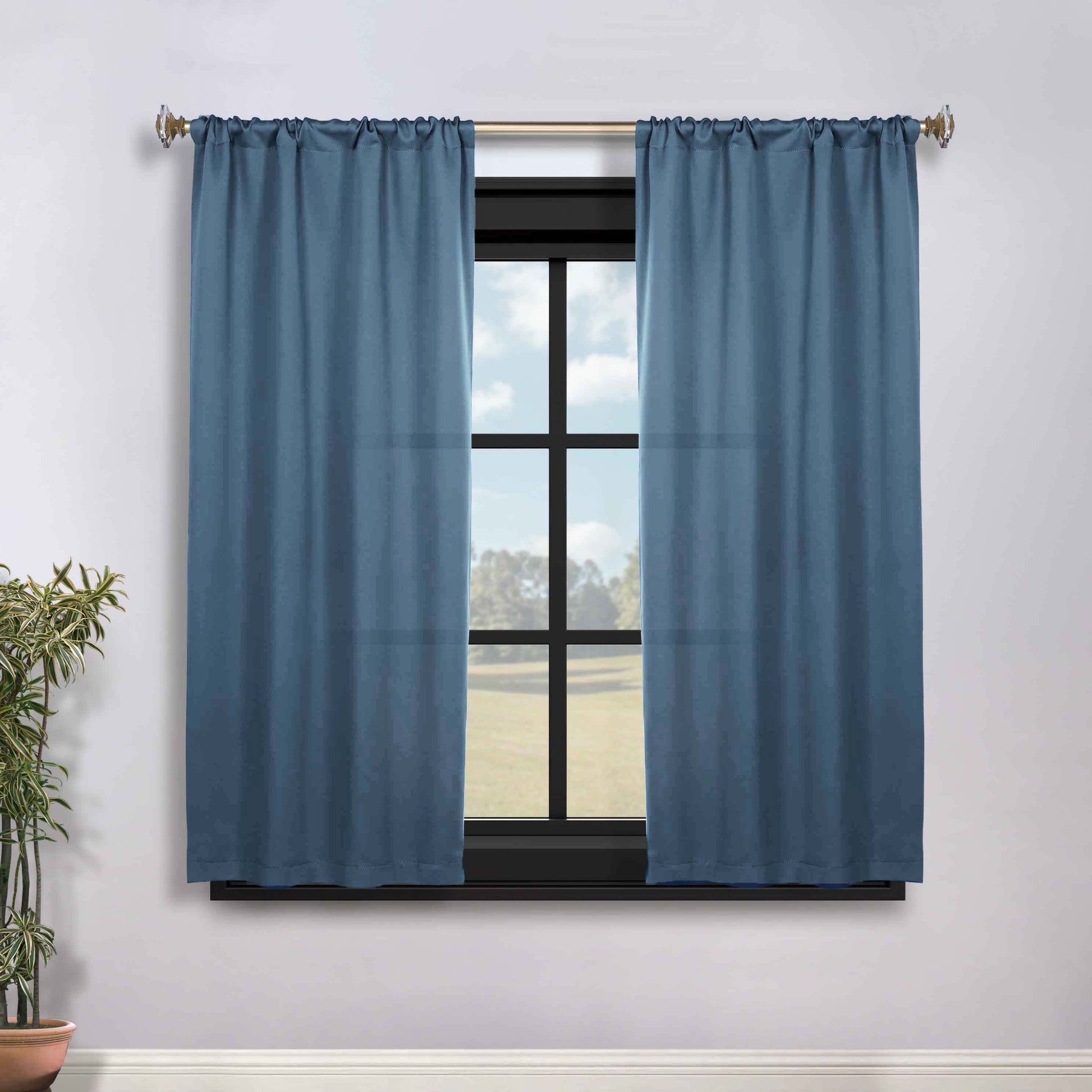 Solid Room Darkening Rod Pocket Blackout Curtain Panels, Set of 2 - DenimBlue