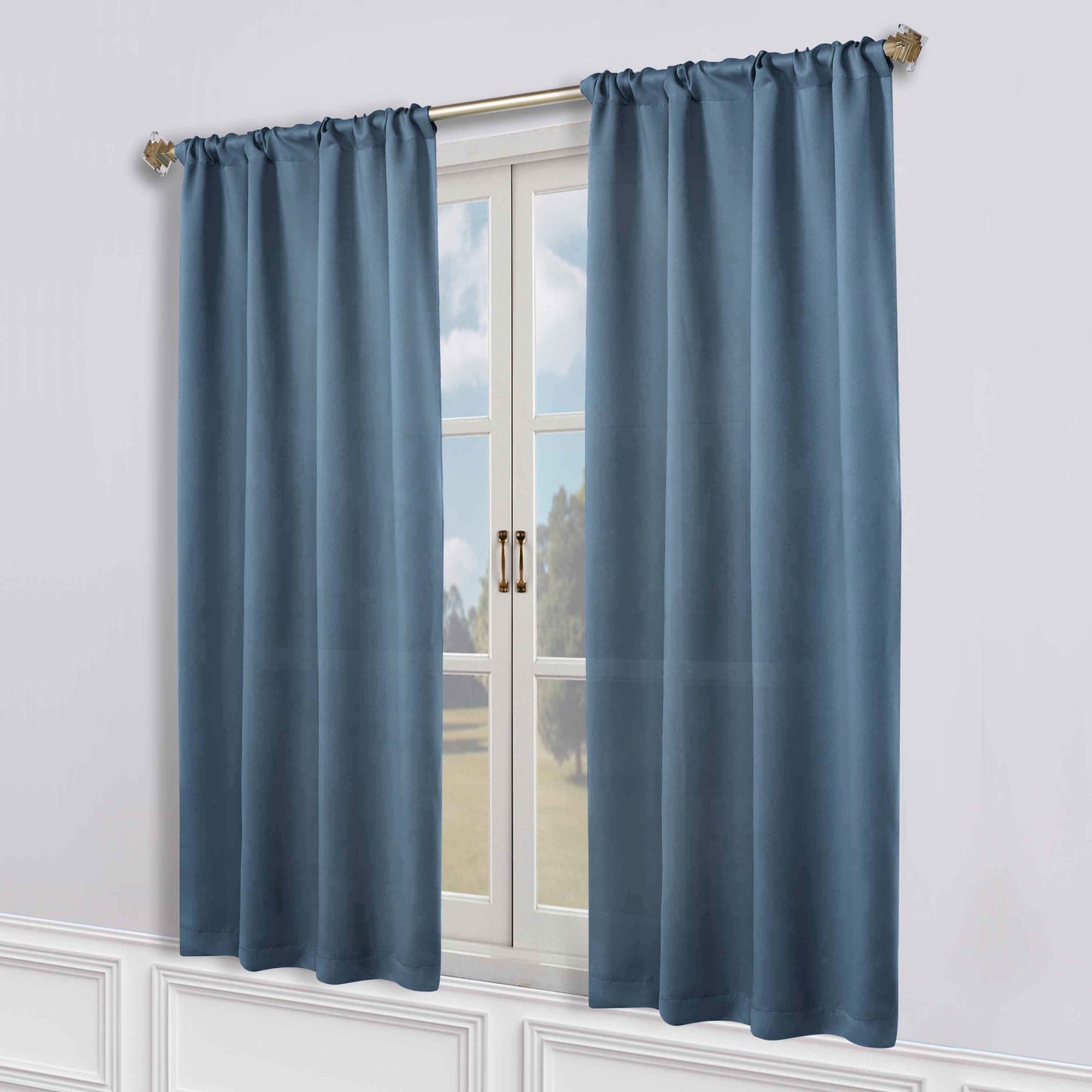 Solid Room Darkening Rod Pocket Blackout Curtain Panels, Set of 2 - DenimBlue