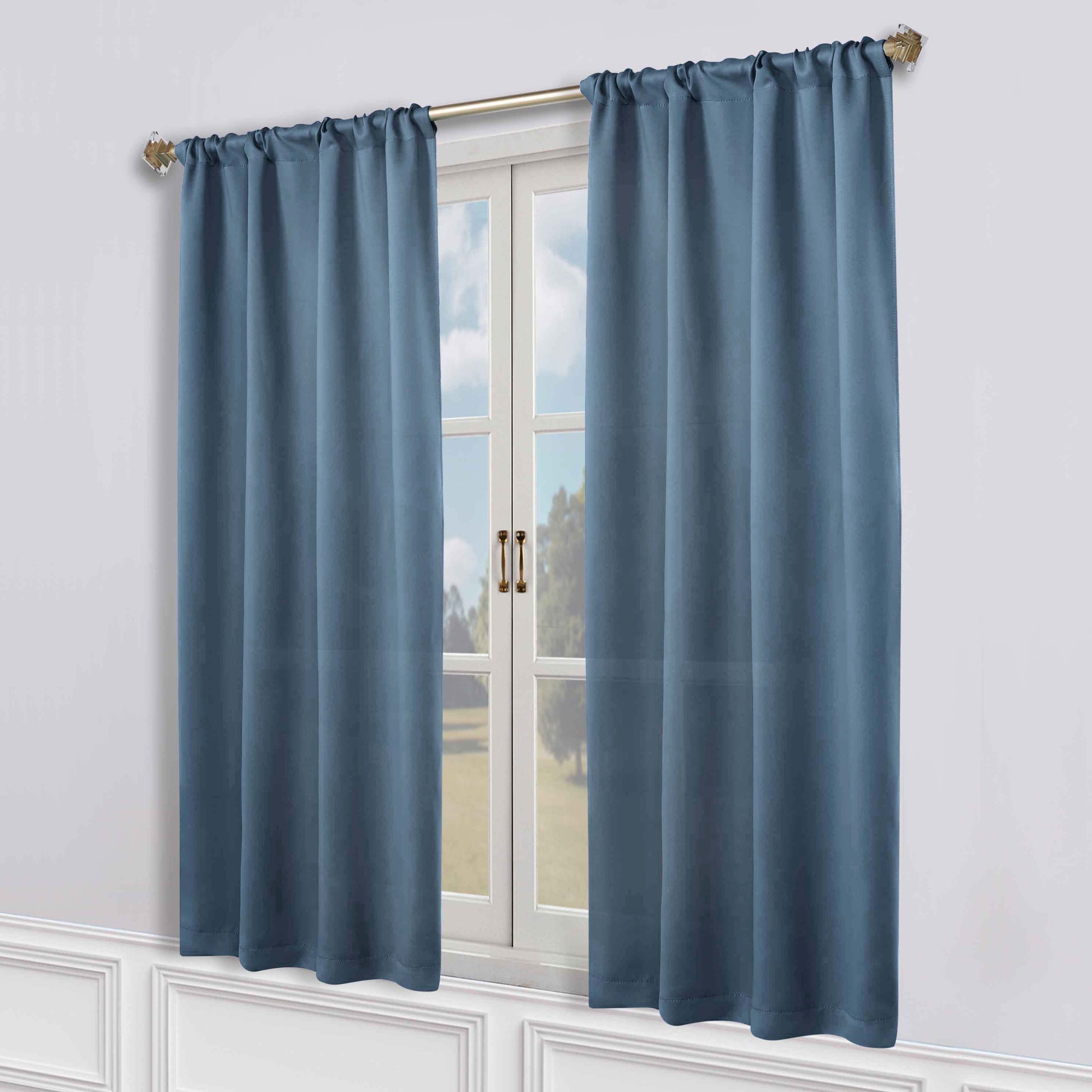 Solid Room Darkening Rod Pocket Blackout Curtain Panels, Set of 2 - DenimBlue