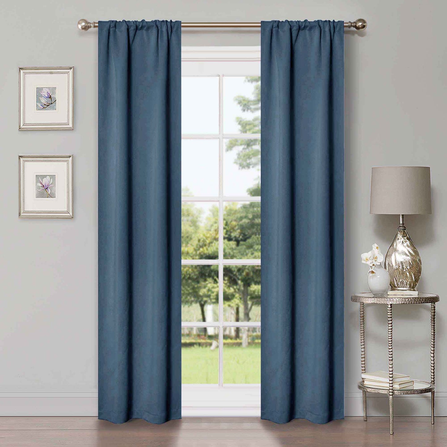 Solid Room Darkening Rod Pocket Blackout Curtain Panels, Set of 2 - DenimBlue