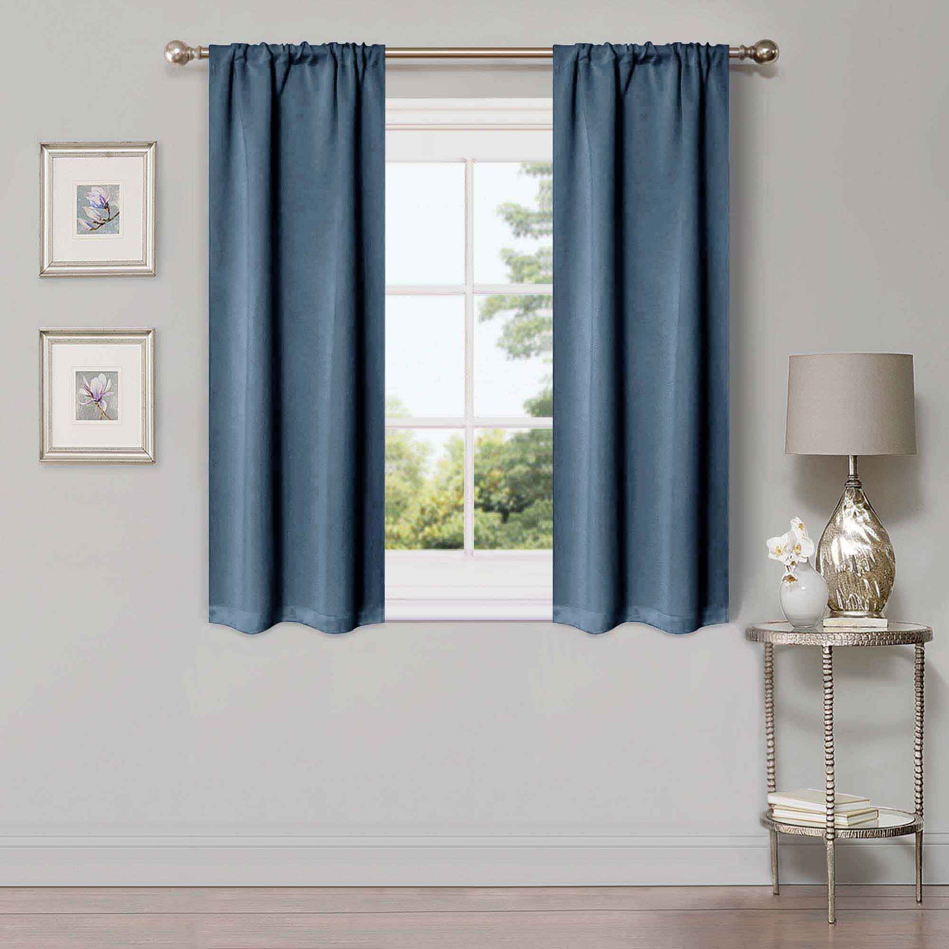 Solid Room Darkening Rod Pocket Blackout Curtain Panels, Set of 2 - DenimBlue