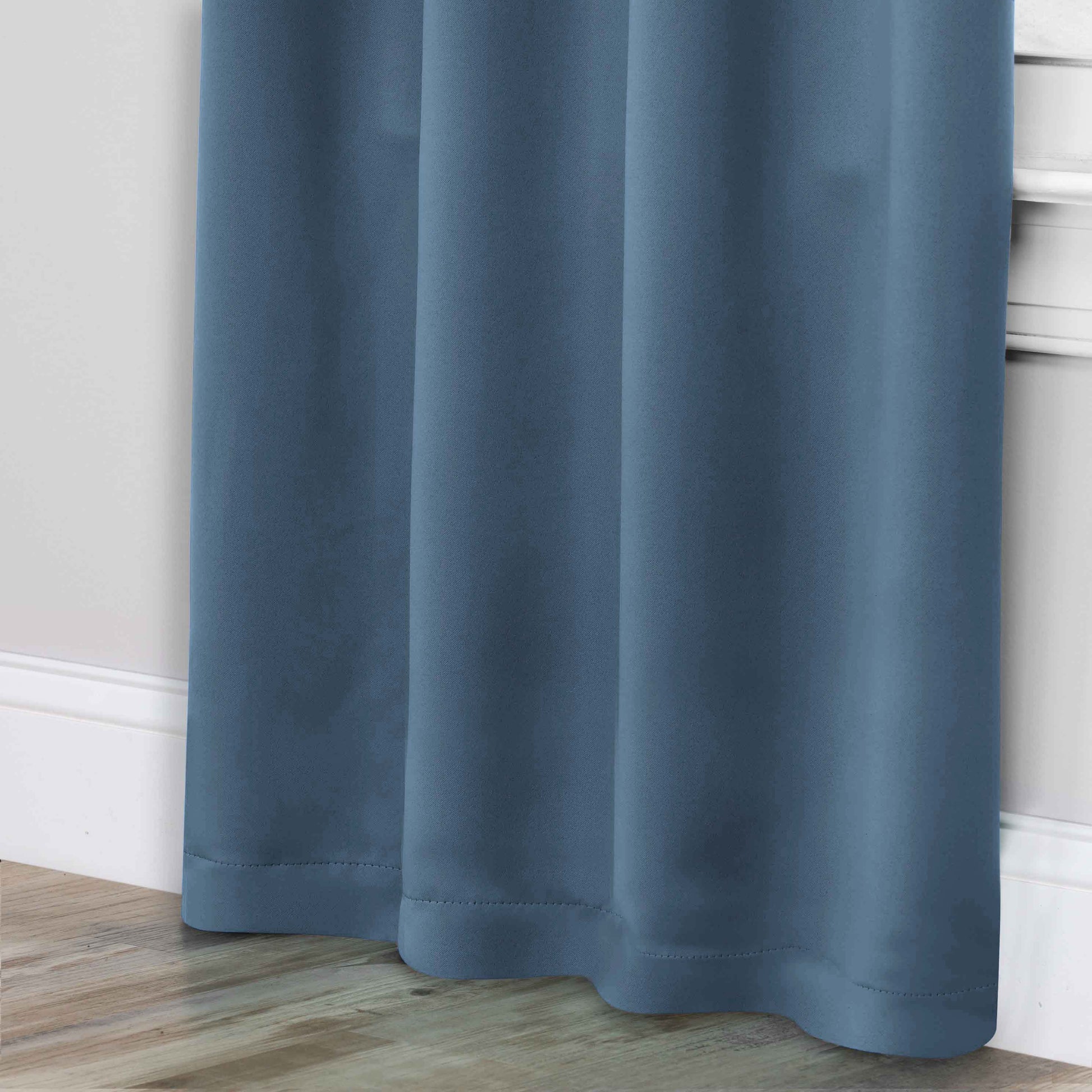 Solid Room Darkening Rod Pocket Blackout Curtain Panels, Set of 2 - DenimBlue