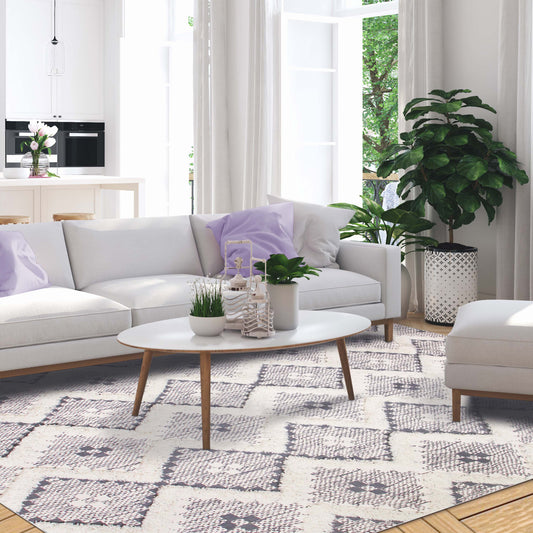 Geometric Wool Cotton Blend Latex Backing Indoor Area Rug - Dove/Gray