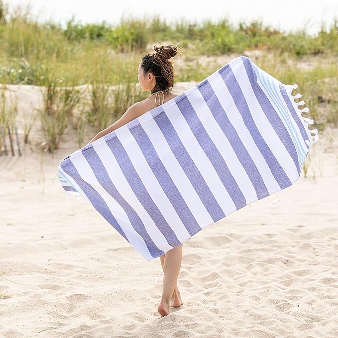 Coastal Resort Stripe Fouta 2 Piece Beach Towel with Tassels