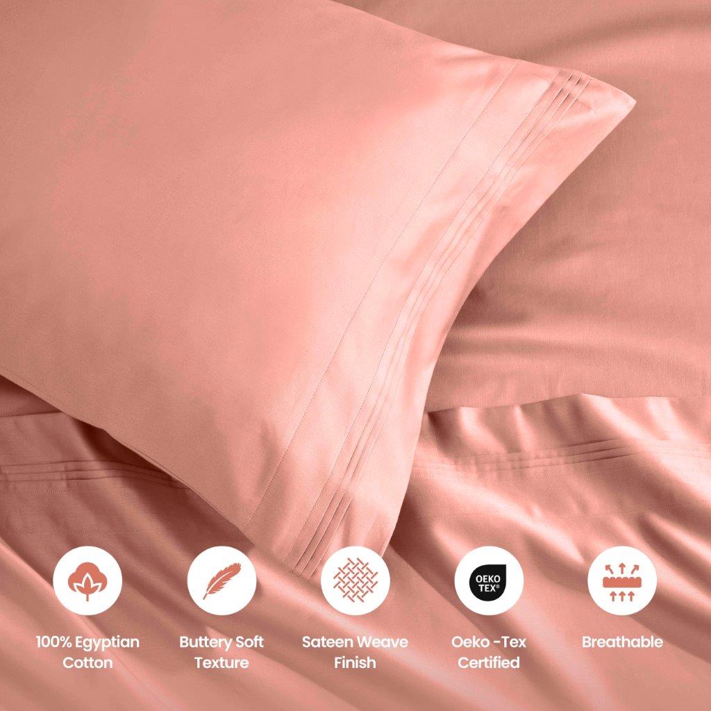1500 Thread Count Egyptian Cotton 2 Piece Solid Pillowcase Set - DustedRose