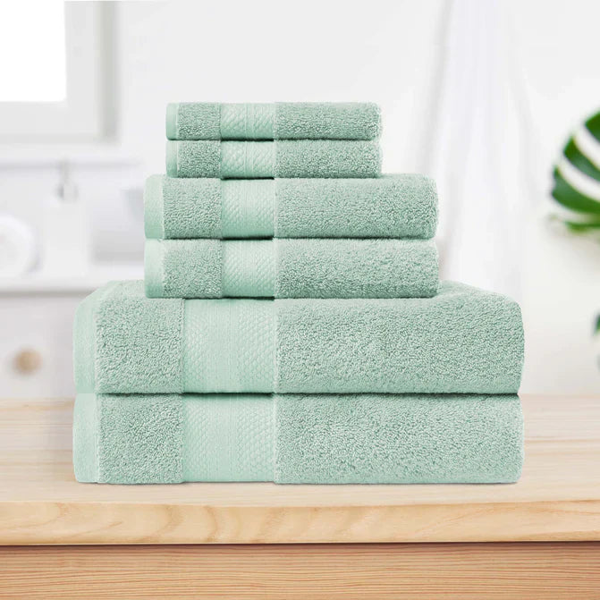 Turkish Cotton Highly Absorbent Solid 6 Piece Towel Set - DustyAqua
