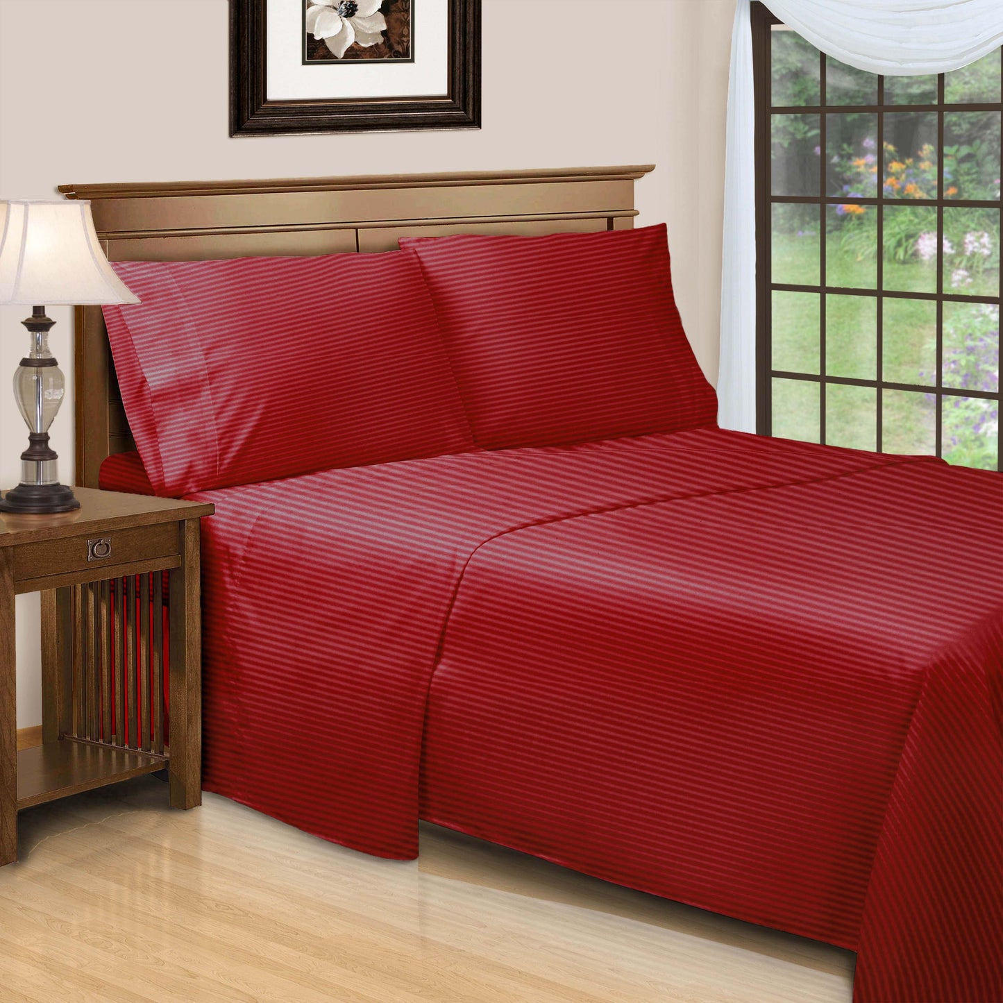 Superior Premium 600 Thread Count Egyptian Cotton Striped Deep Pocket Sheet Set - Burgundy