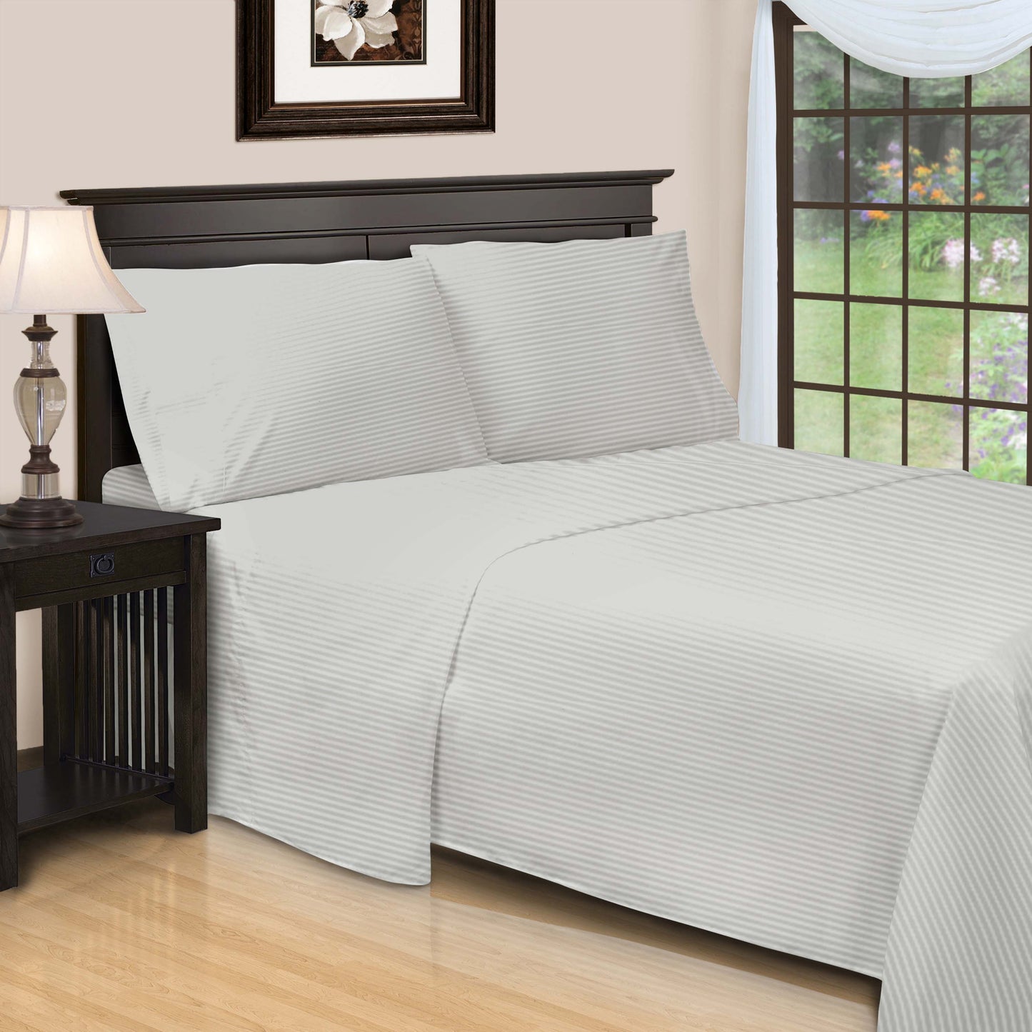 Superior Premium 600 Thread Count Egyptian Cotton Striped Deep Pocket Sheet Set - Silver