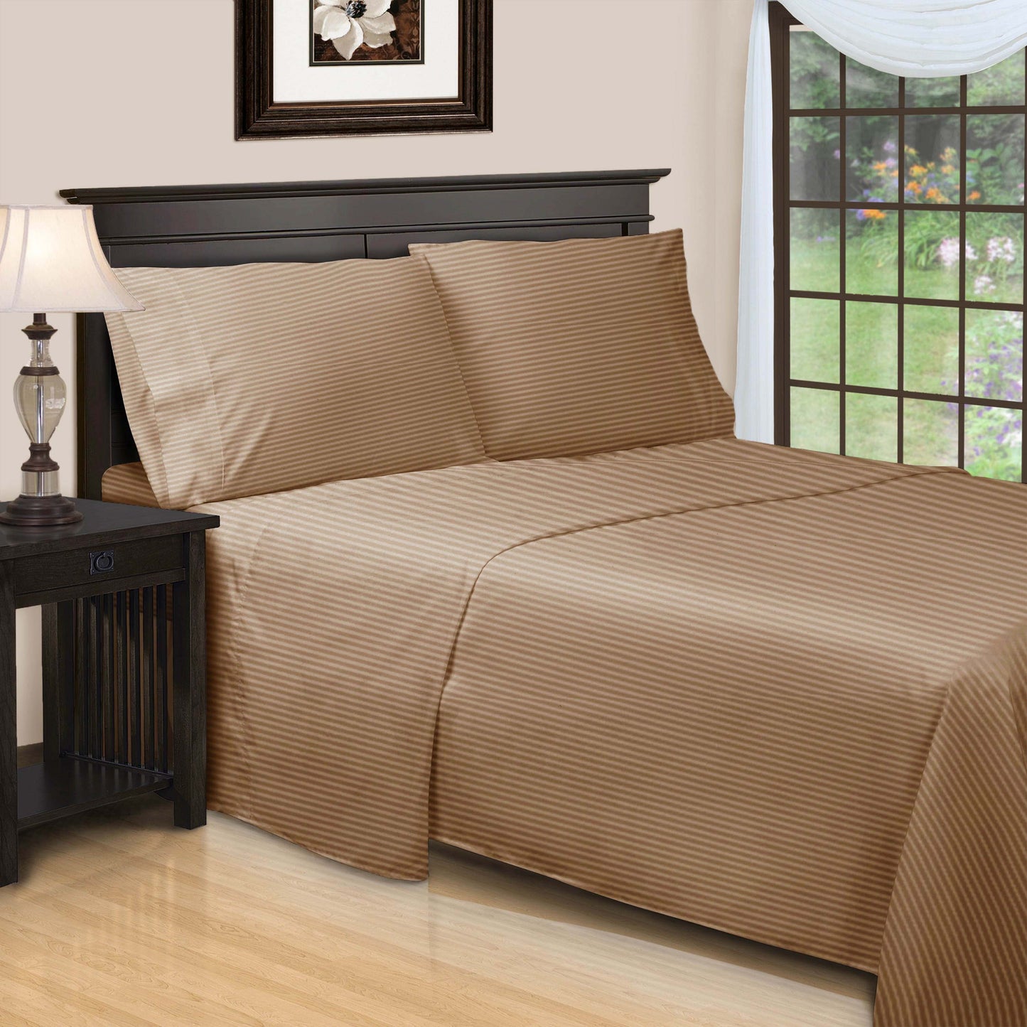 Superior Premium 600 Thread Count Egyptian Cotton Striped Deep Pocket Sheet Set - Taupe