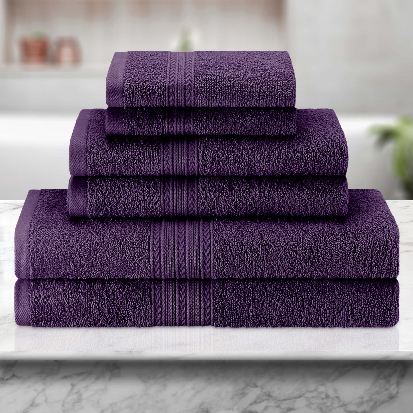 Eco-Friendly Ring Spun Cotton Towel Set - Eggplant