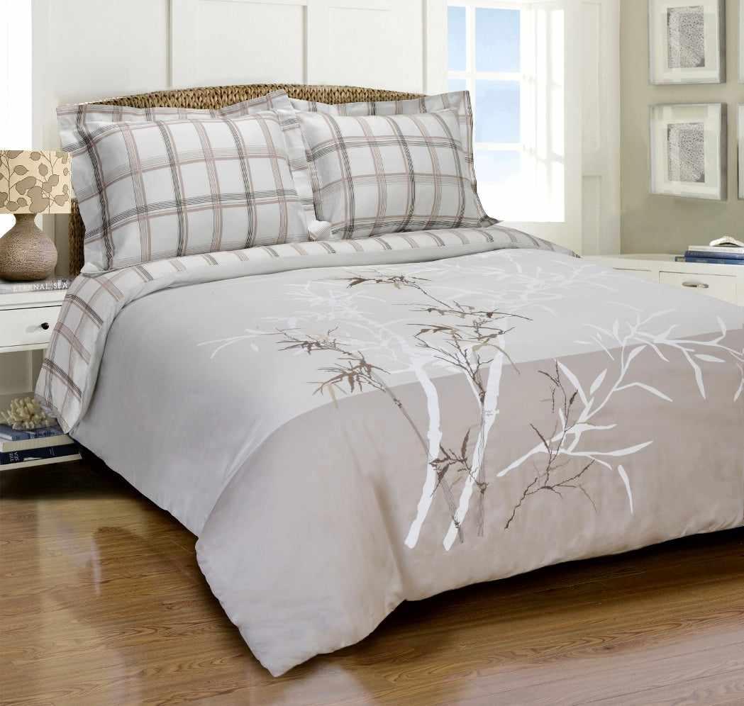 Superior Elmwood Embroidered Reversible Cotton Duvet Cover Set - Beige