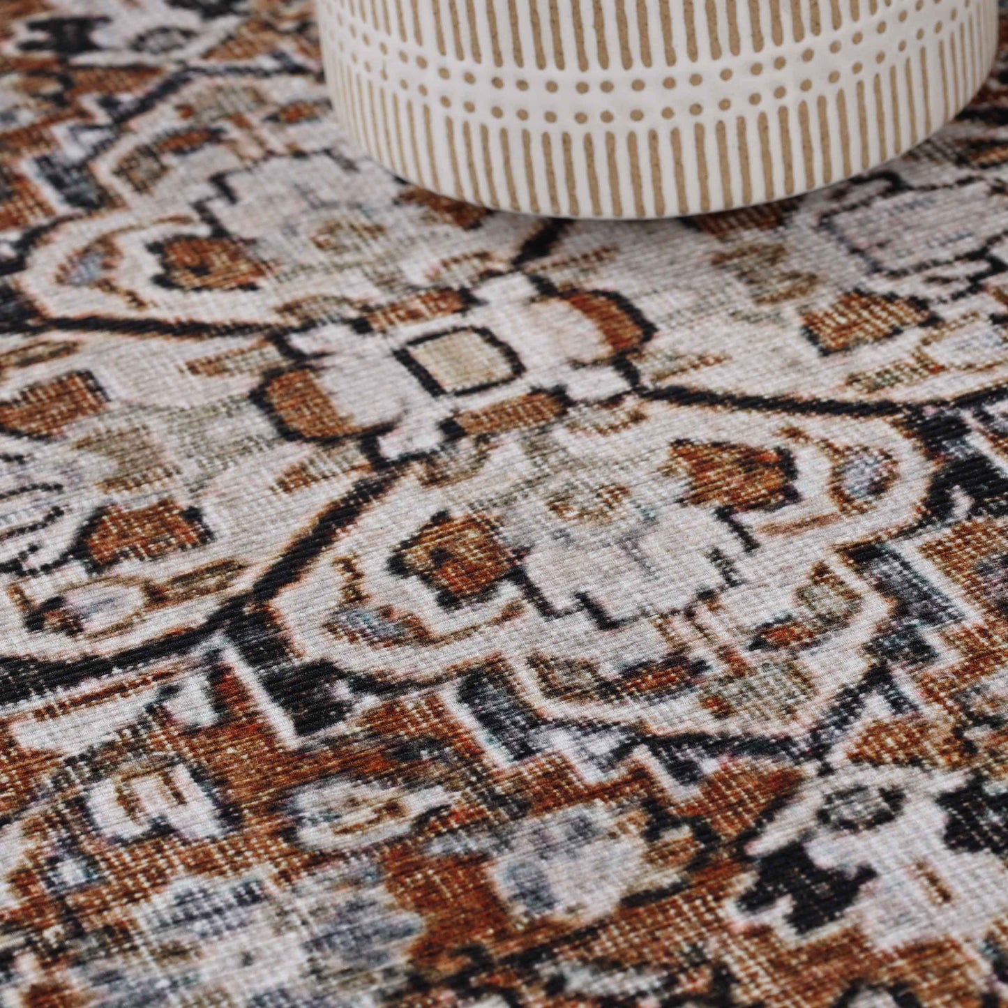 Elodie Distressed Bohemian Geometric Floral Medallion Indoor Area Rug - MossyGold