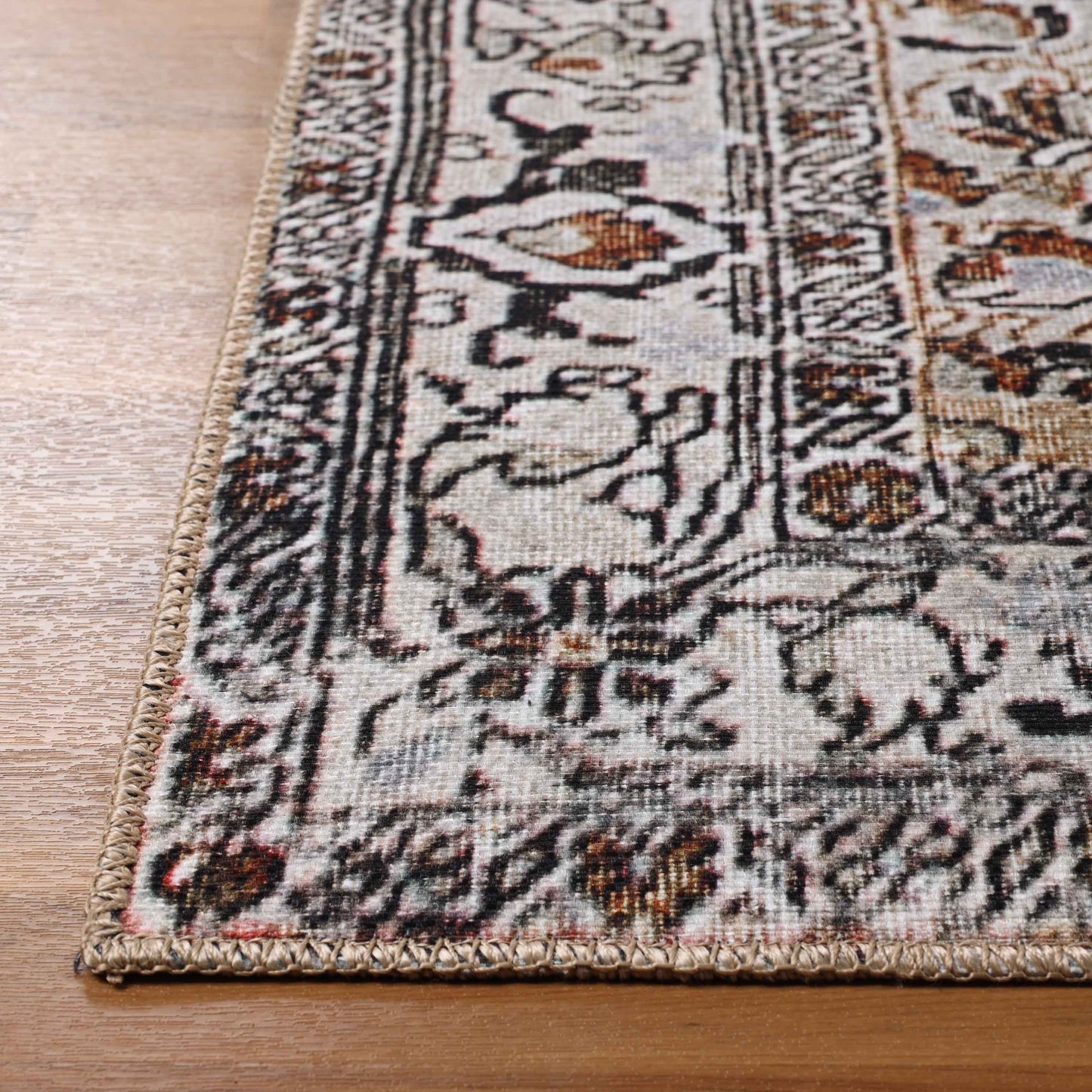 Elodie Distressed Bohemian Geometric Floral Medallion Indoor Area Rug - MossyGold