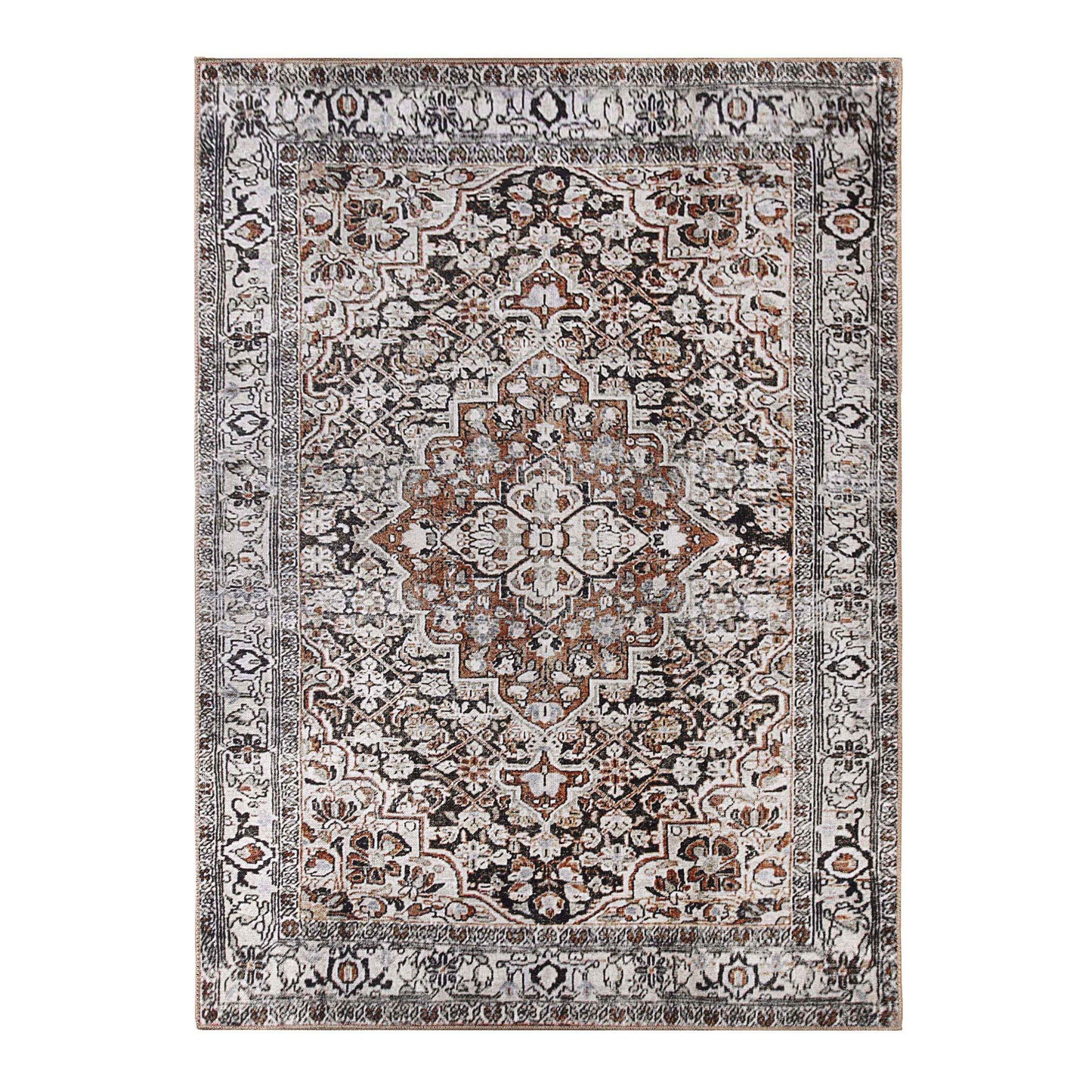 Elodie Distressed Bohemian Geometric Floral Medallion Indoor Area Rug - MossyGold