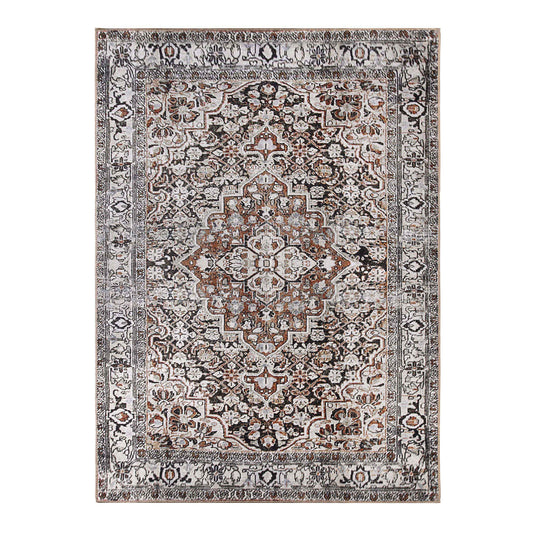 Elodie Distressed Bohemian Geometric Floral Medallion Indoor Area Rug - MossyGold