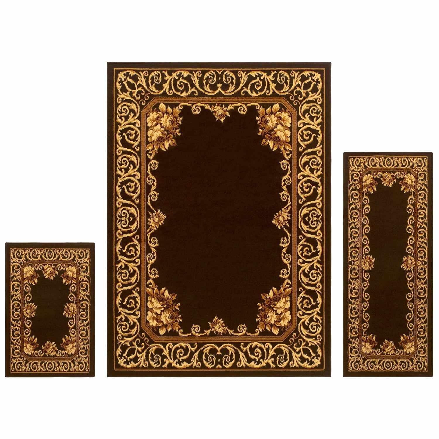 Elton Victorian Inspired 3-Piece Area Rug Set - Freyberg
