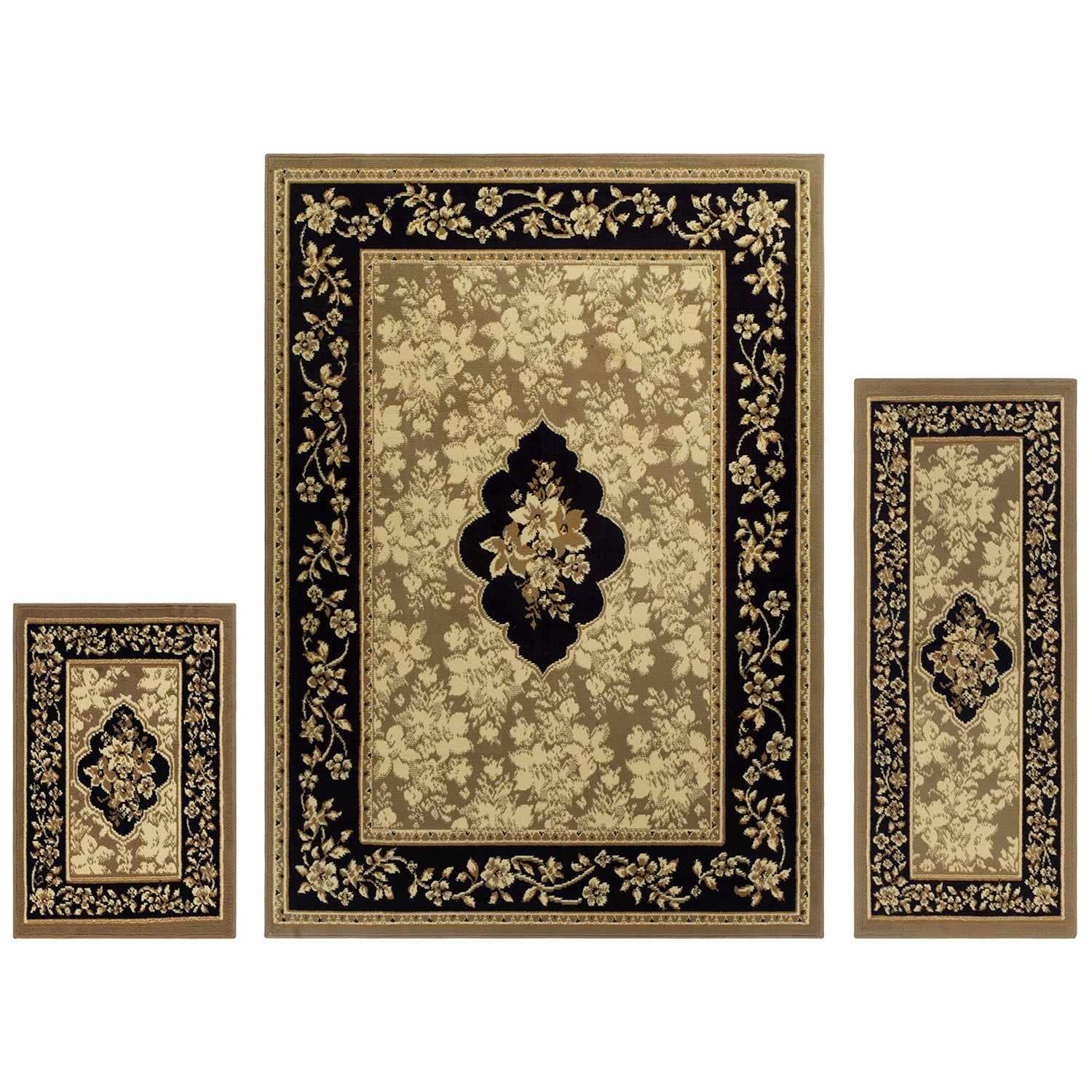 Elton Victorian Inspired 3-Piece Area Rug Set - Elton