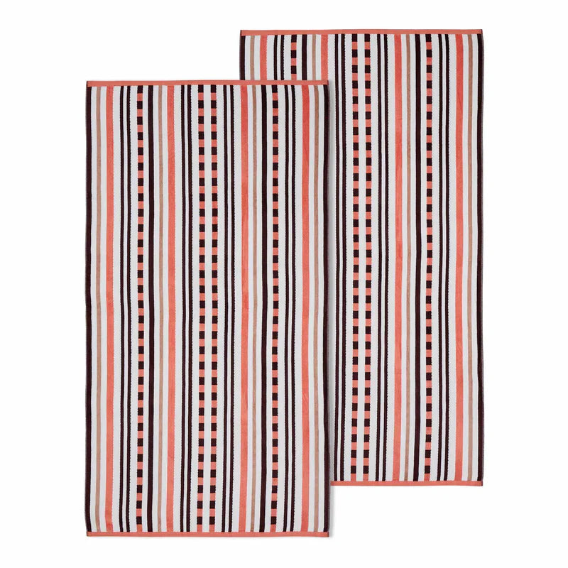 Stripe Cotton Oversized Medium Weight 2 Piece Beach Towel Set - Emberglow