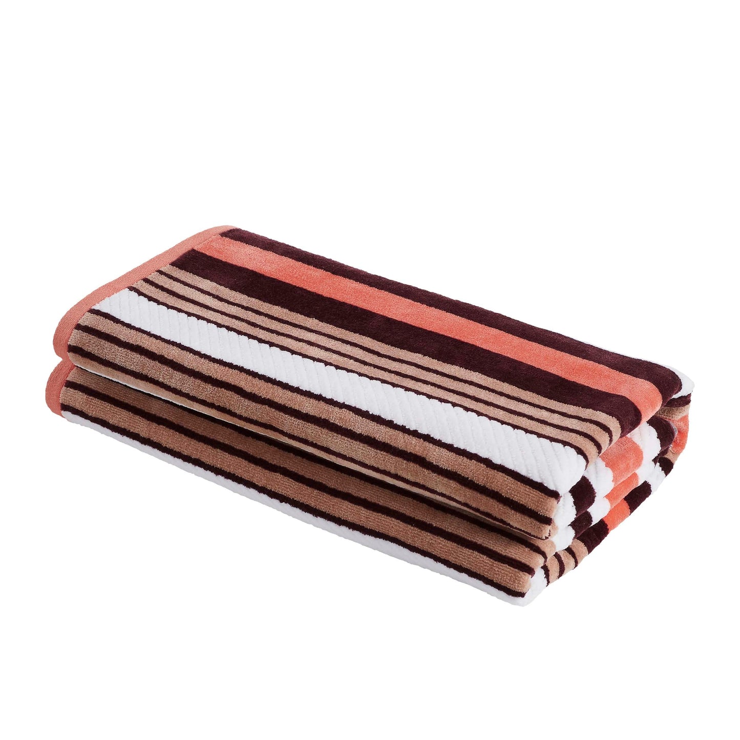 2 Piece Rope Textured Striped Oversized Cotton Beach Towel Set - Emberglow