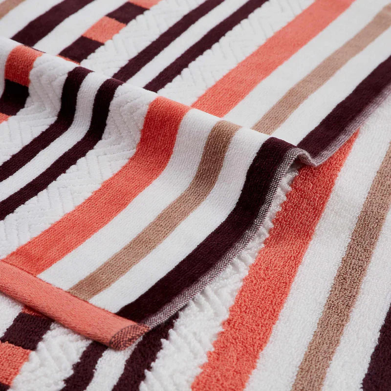 Stripe Cotton Oversized Medium Weight 2 Piece Beach Towel Set - Emberglow