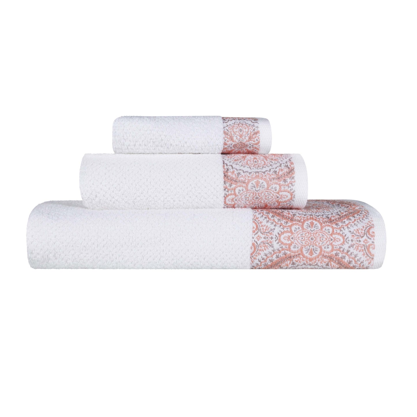 Medallion Cotton Jacquard Textured Soft Absorbent 3 Piece Towel Set - Emberglow