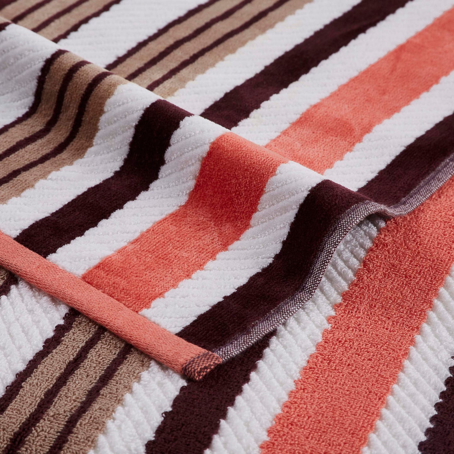 2 Piece Rope Textured Striped Oversized Cotton Beach Towel Set - Emberglow