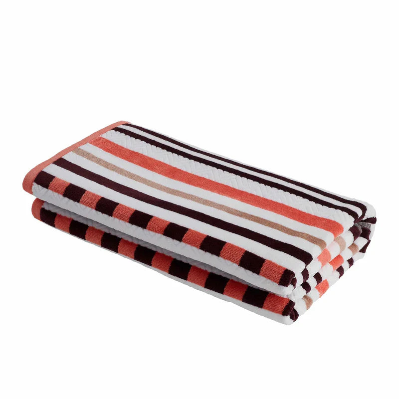 Stripe Cotton Oversized Medium Weight 2 Piece Beach Towel Set - Emberglow