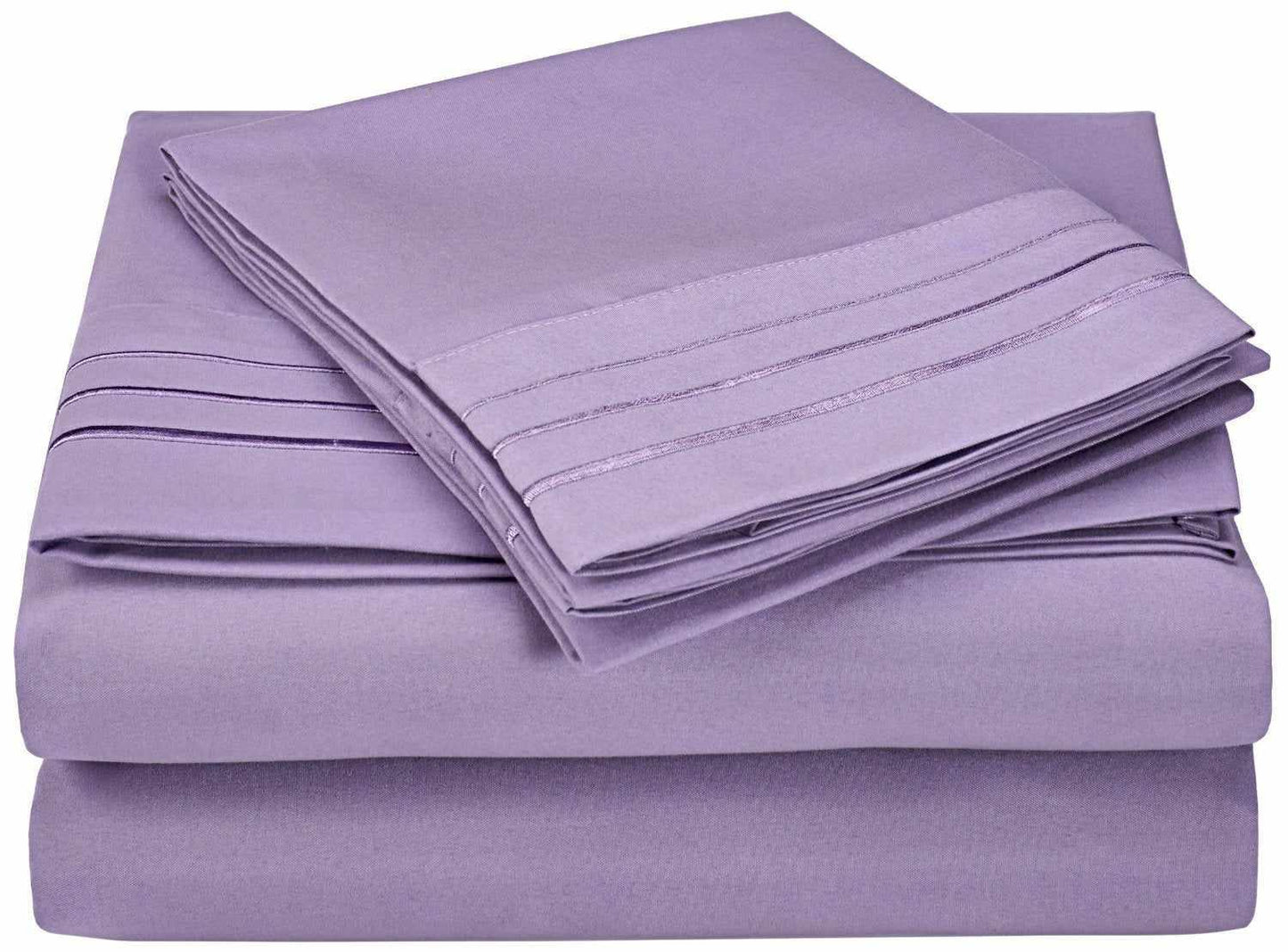 Superior 3000 Series Wrinkle Resistant 3 Line Embroidery Microfiber Deep Pocket Sheet Set - Lilac