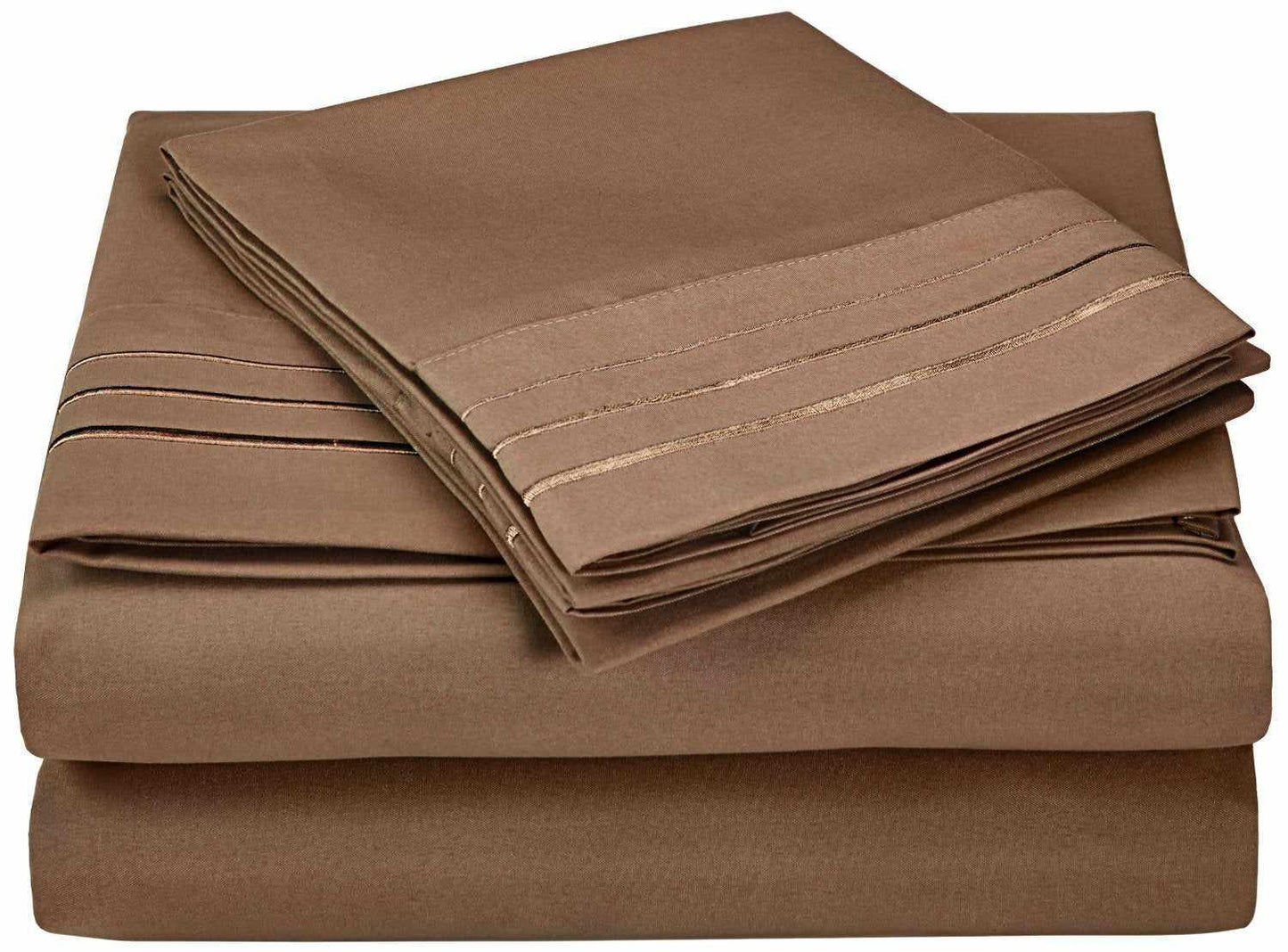 Superior 3000 Series Wrinkle Resistant 3 Line Embroidery Microfiber Deep Pocket Sheet Set - Taupe