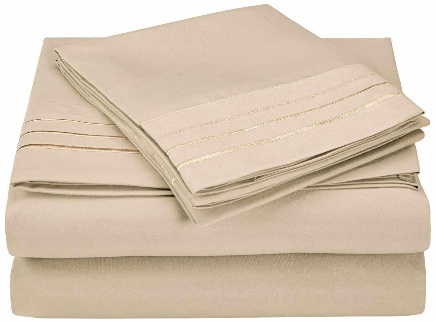 Superior 3000 Series Wrinkle Resistant 3 Line Embroidery Microfiber Deep Pocket Sheet Set - Ivory